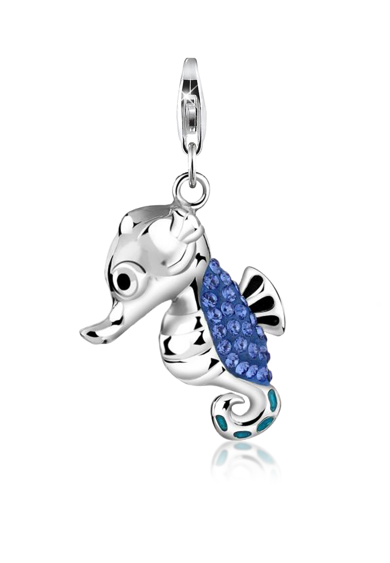 Charm Seepferdchen | Kristall ( Blau ) | 925er Sterling Silber