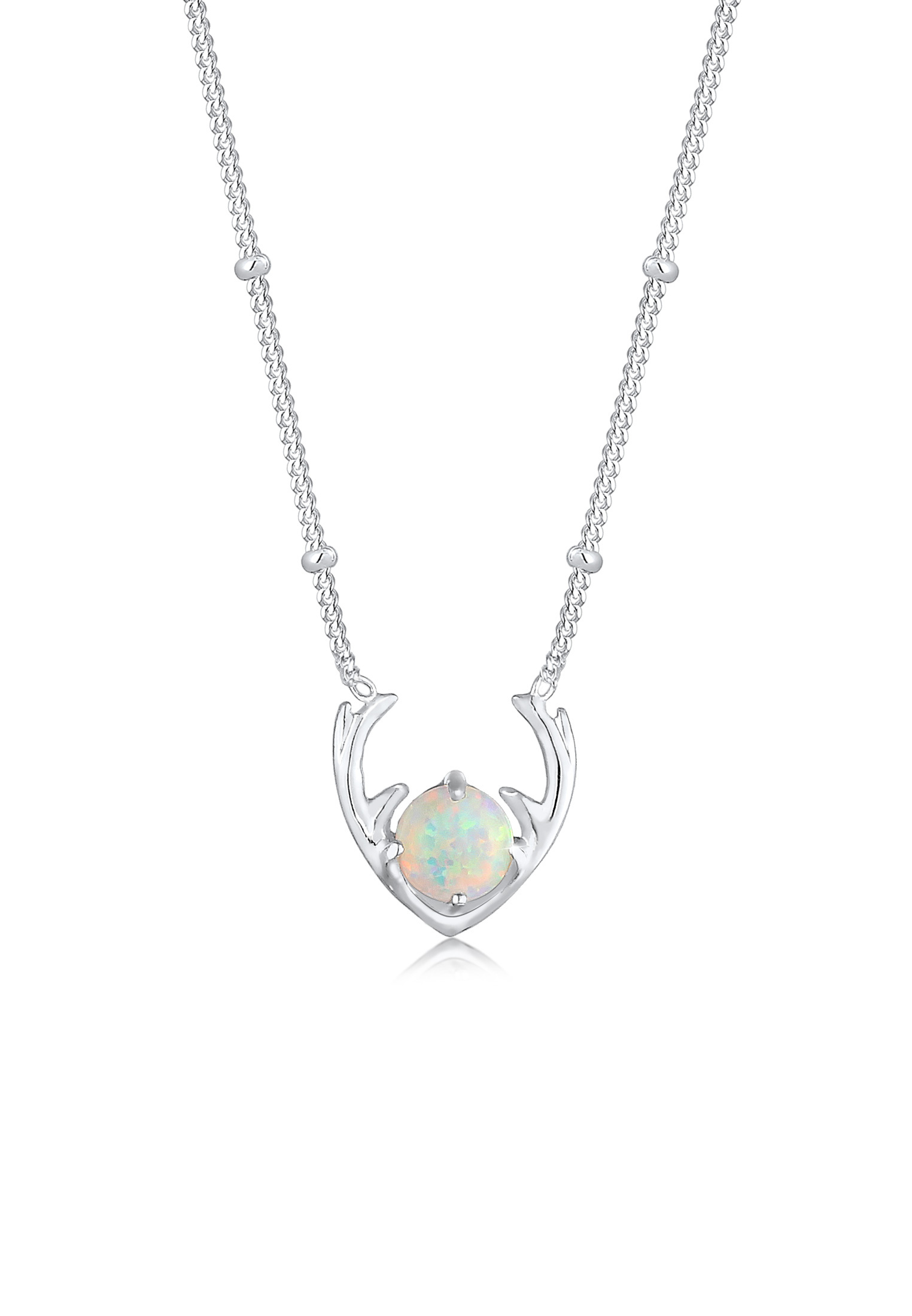 Halskette Hirschgeweih | Opal ( Weiß ) | 925er Sterling Silber