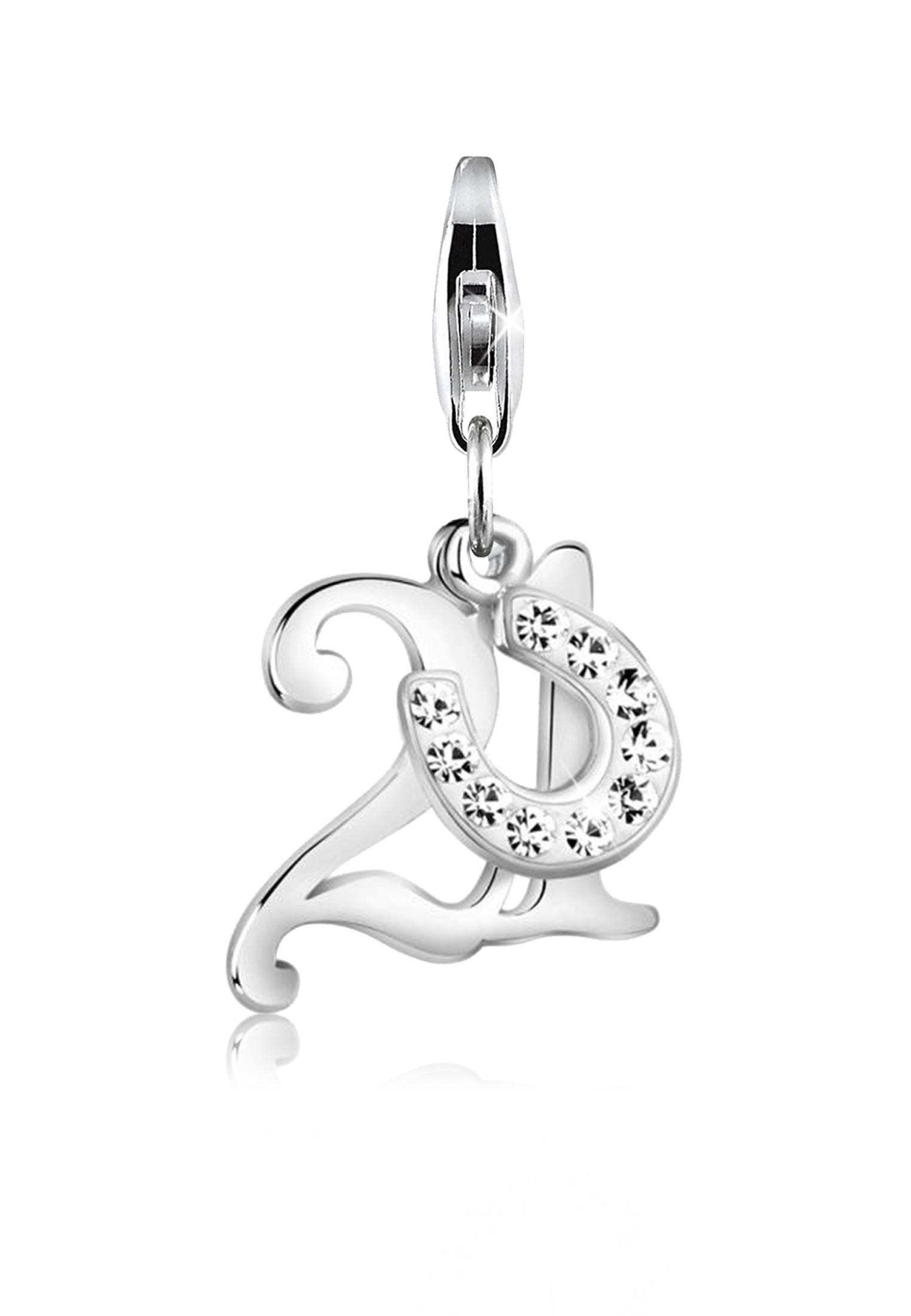 Charm Hufeisen | Kristall ( Weiß ) | 925er Sterling Silber