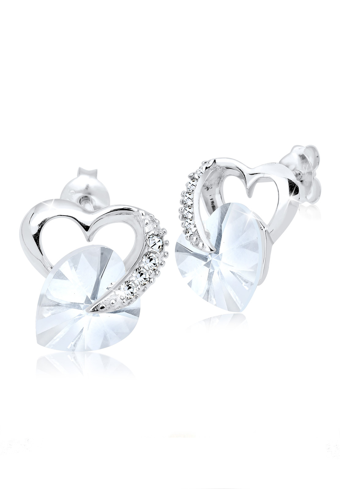 Ohrstecker Herz | Kristall ( Weiß ) | 925er Sterling Silber
