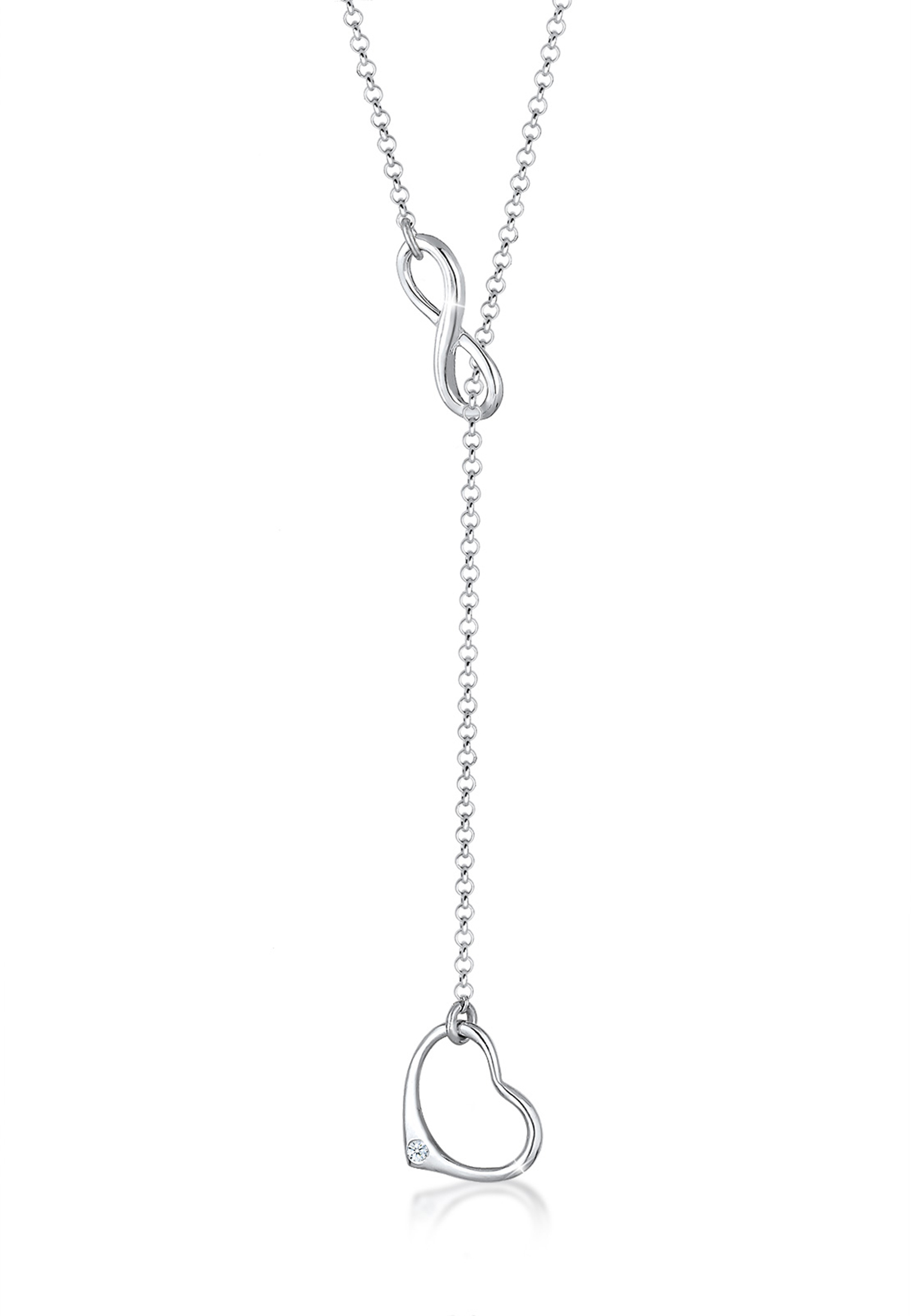 Y-Halskette Herz | Diamant ( Weiß, 0,015 ct ) | 925er Sterling Silber