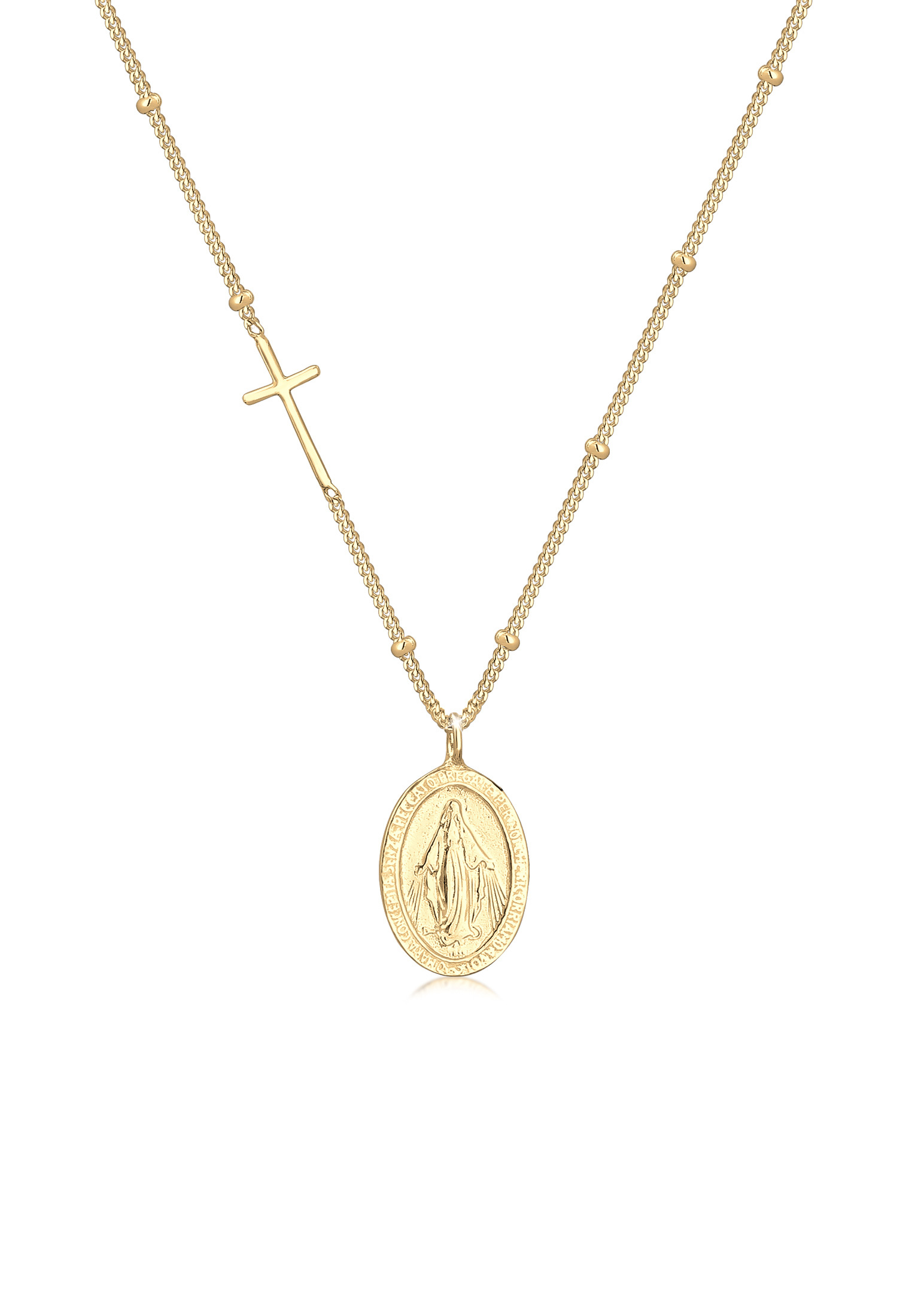 Halskette Kreuz & Marienbild | 925er Sterling Silber