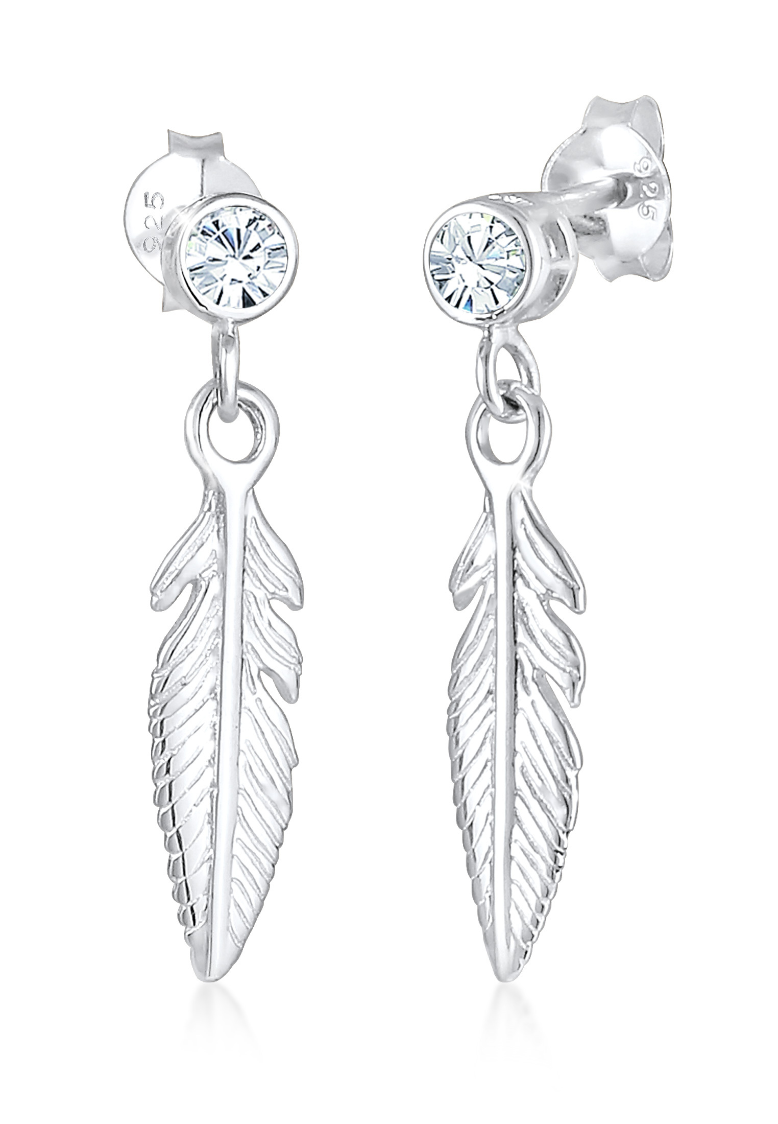 Ohrhänger Feder | Kristall ( Weiß ) | 925er Sterling Silber
