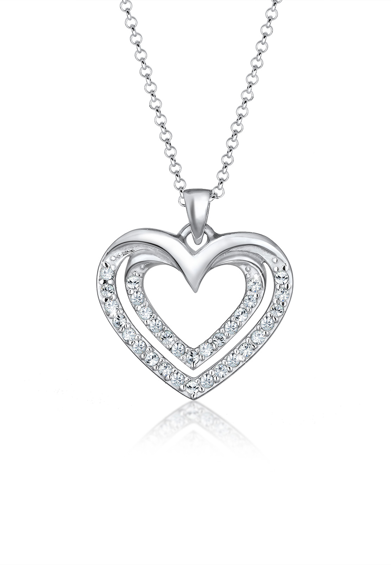 Halskette Herz | Kristall ( Weiß ) | 925er Sterling Silber