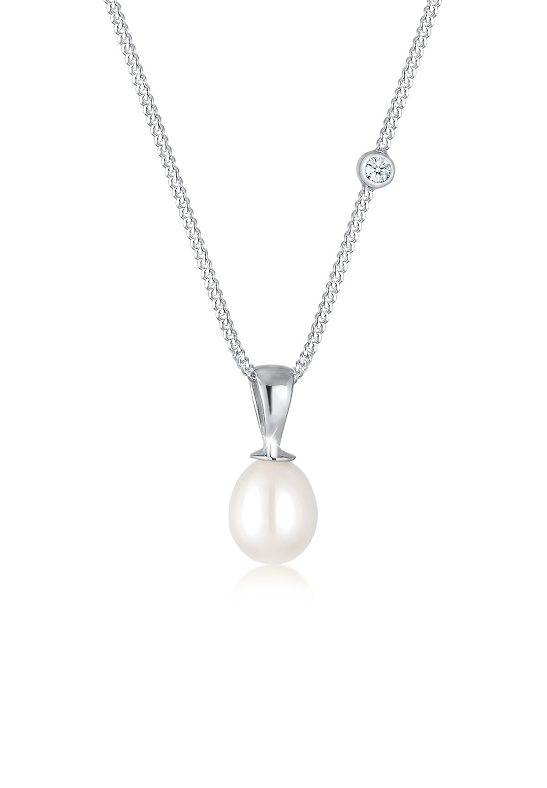 Halskette | Süßwasserperle, Diamant ( Weiß, 0,03 ct ) | 925er Sterling Silber