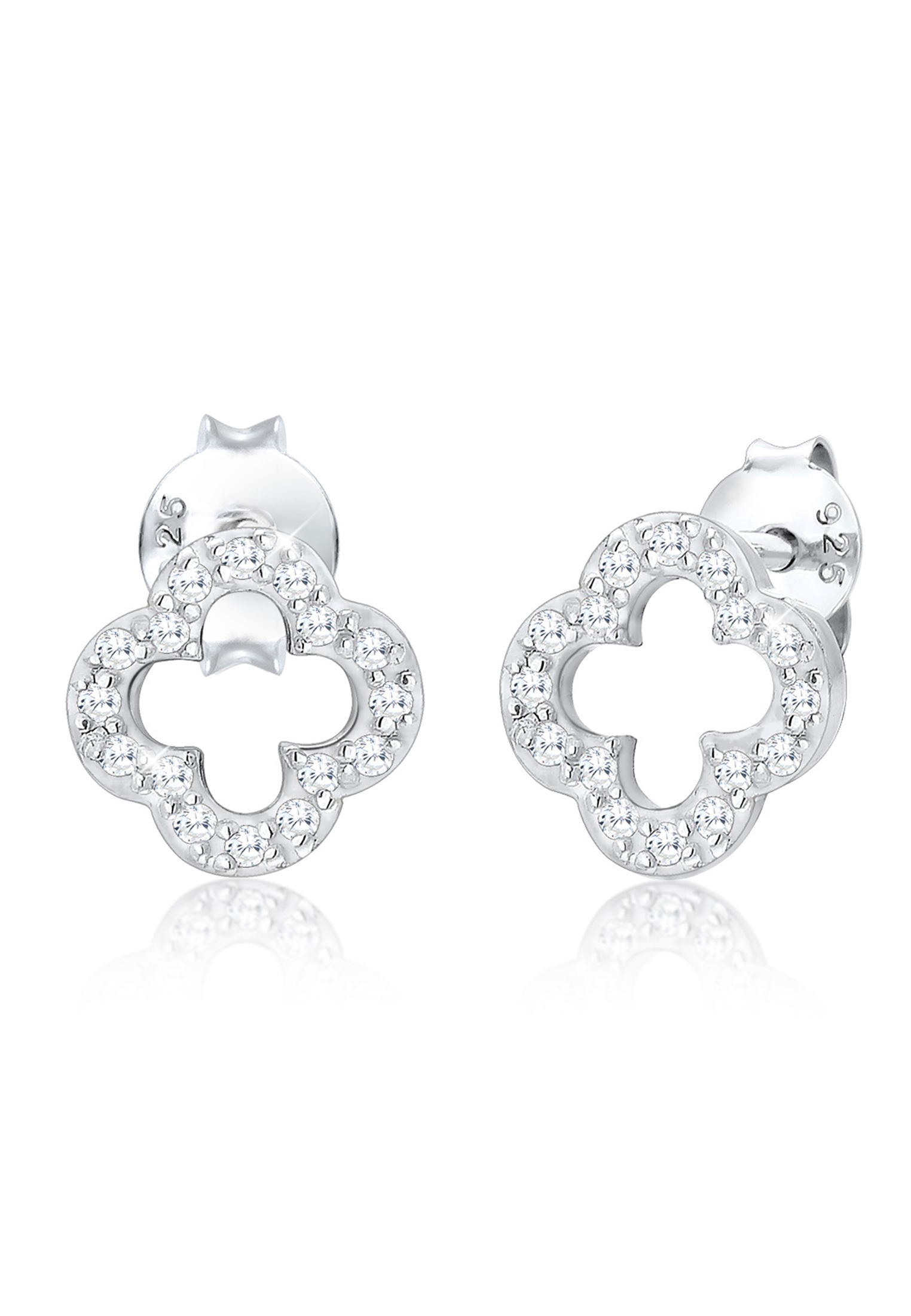 Ohrstecker Kleeblatt | Zirkonia ( Weiß ) | 925er Sterling Silber