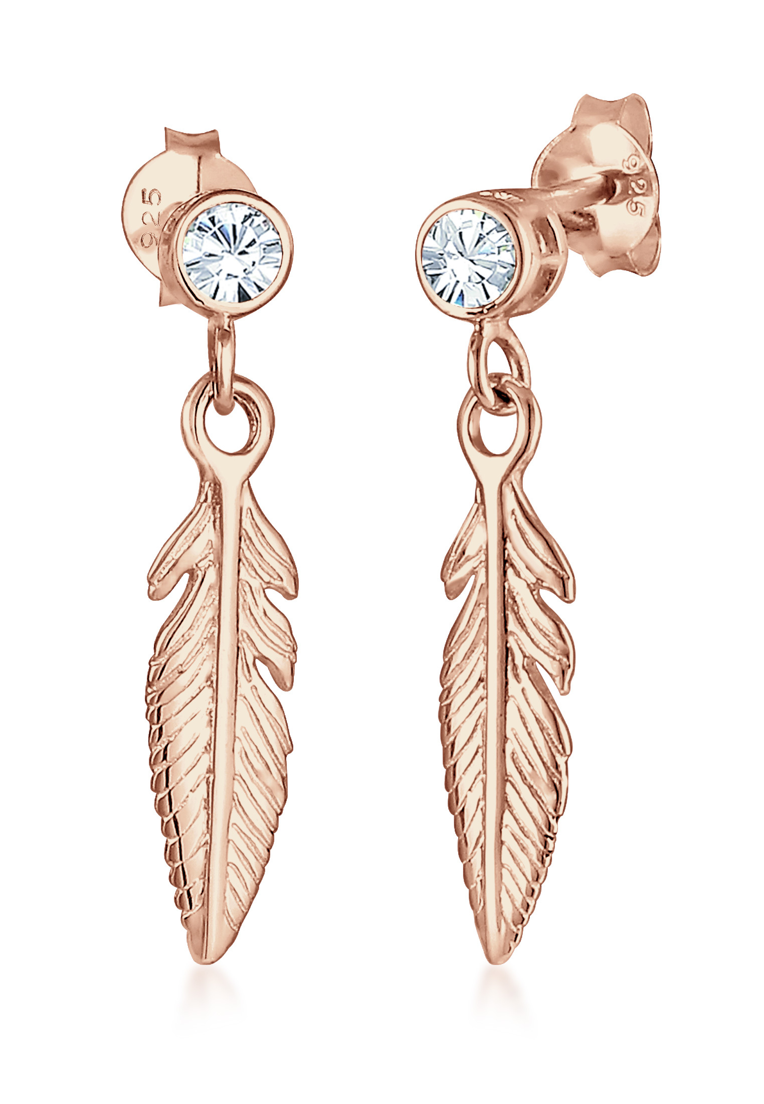 Ohrhänger Feder | Kristall ( Weiß ) | 925er Sterling Silber
