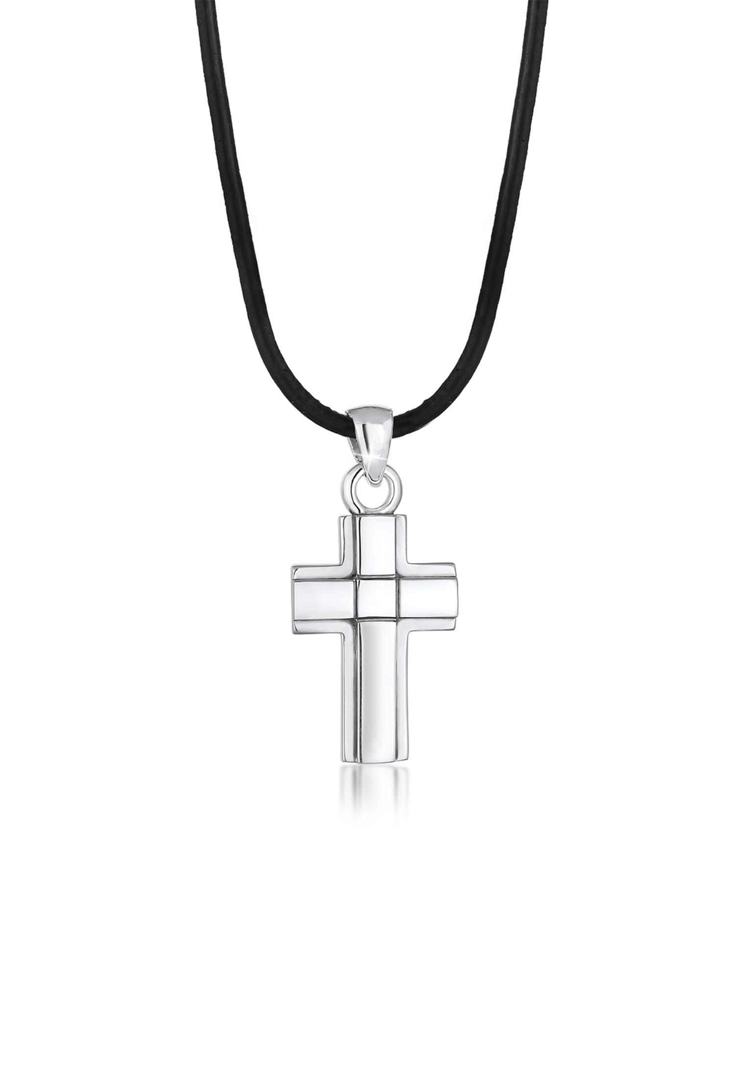 Glieder-Halskette Kreuz | Leder | 925er Sterling Silber