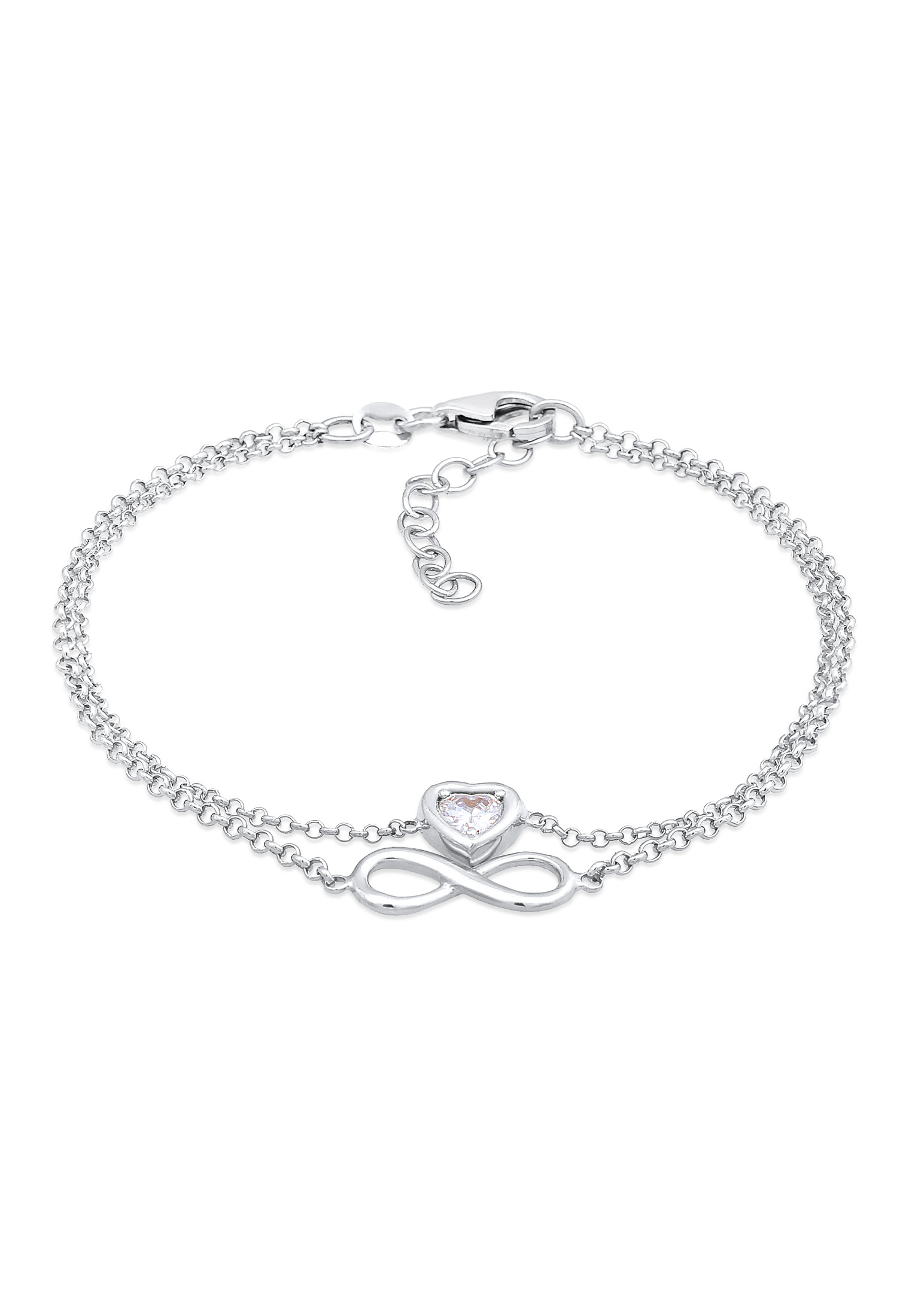 Layer-Armband Infinity Herz | Zirkonia (Weiß) | 925er Sterling Silber