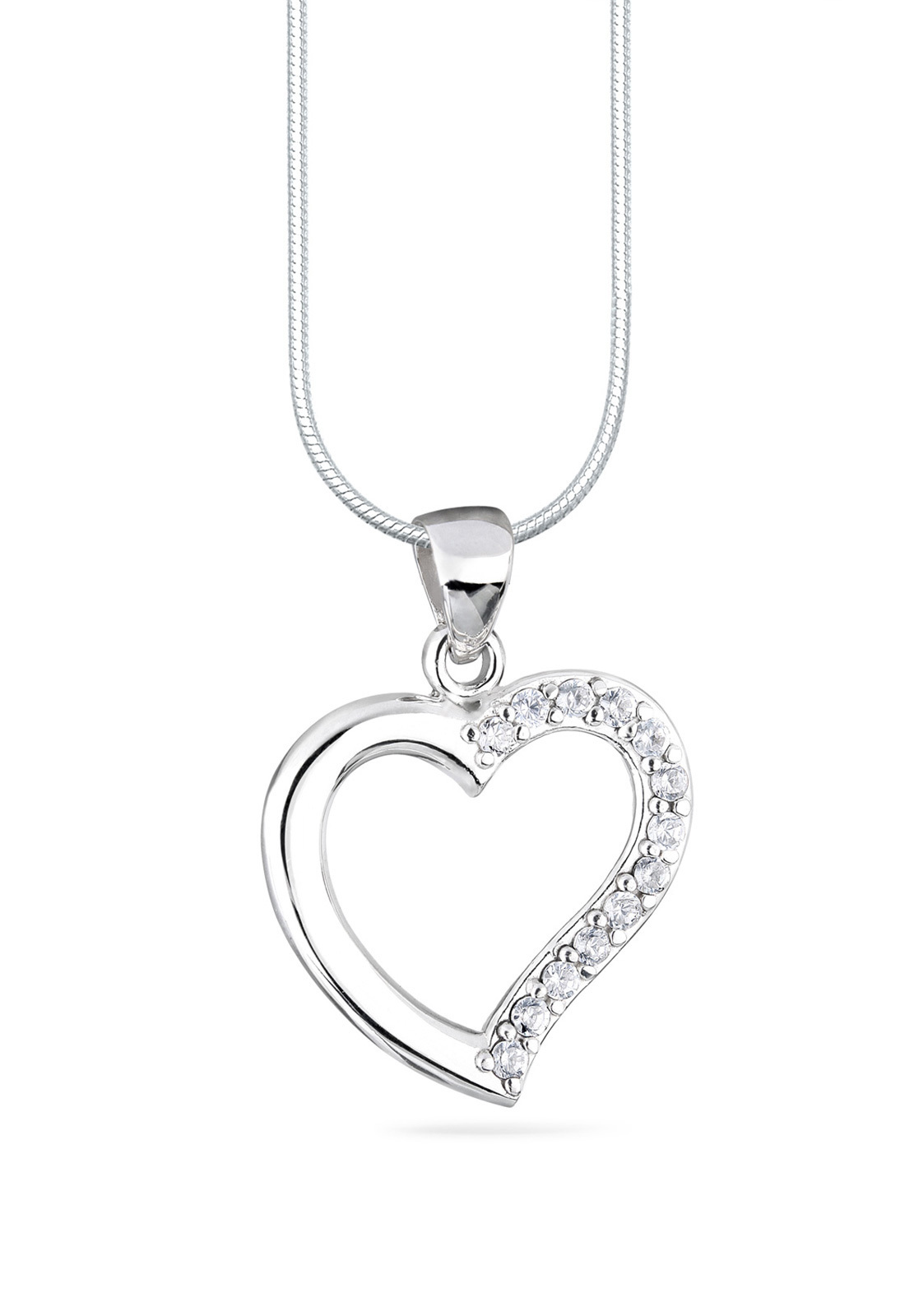 Schlangen-Halskette Herz | Zirkonia ( Weiß ) | 925er Sterling Silber