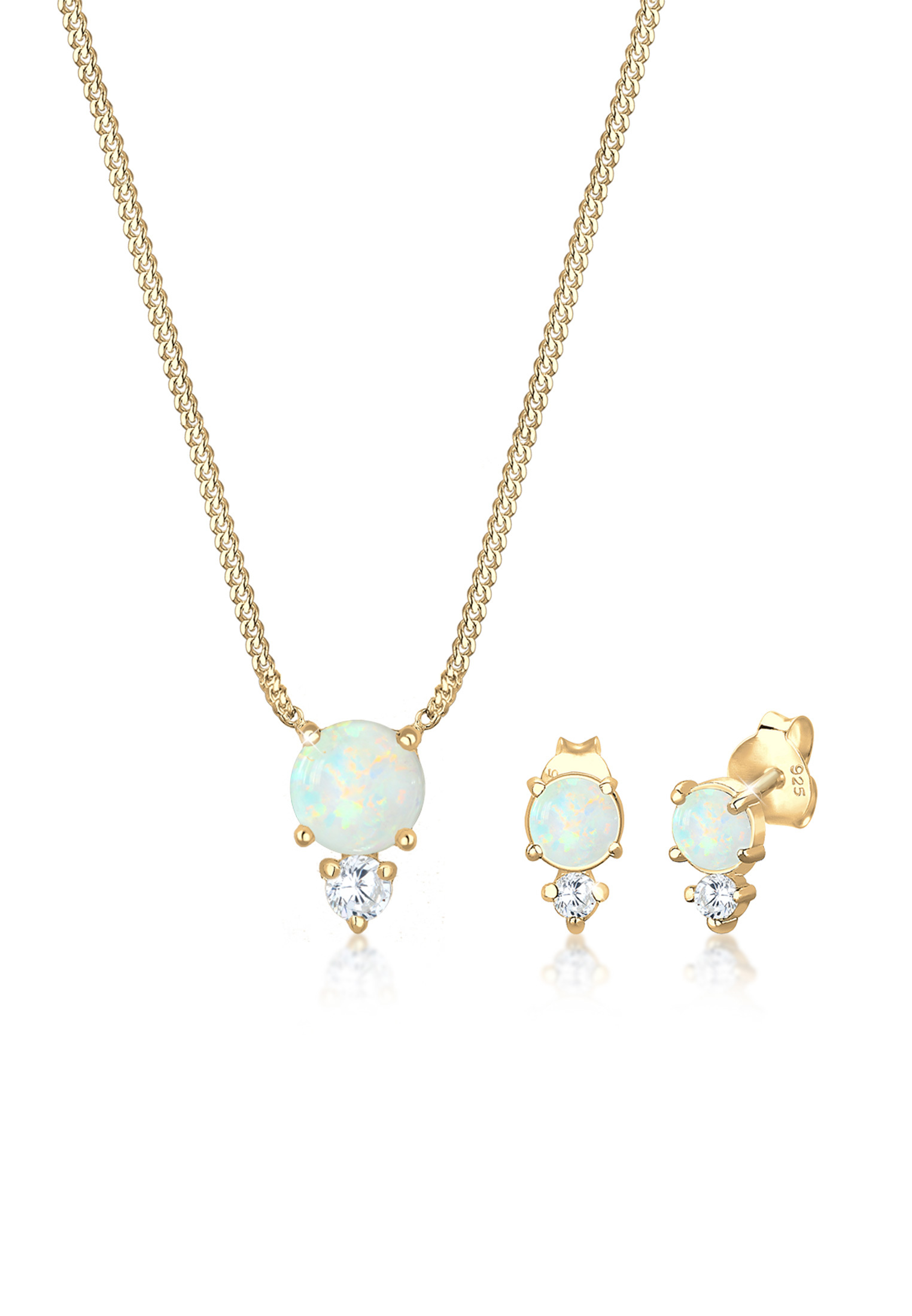 Schmuckset | Opal ( Weiß ) | 925 Sterling Silber vergoldet