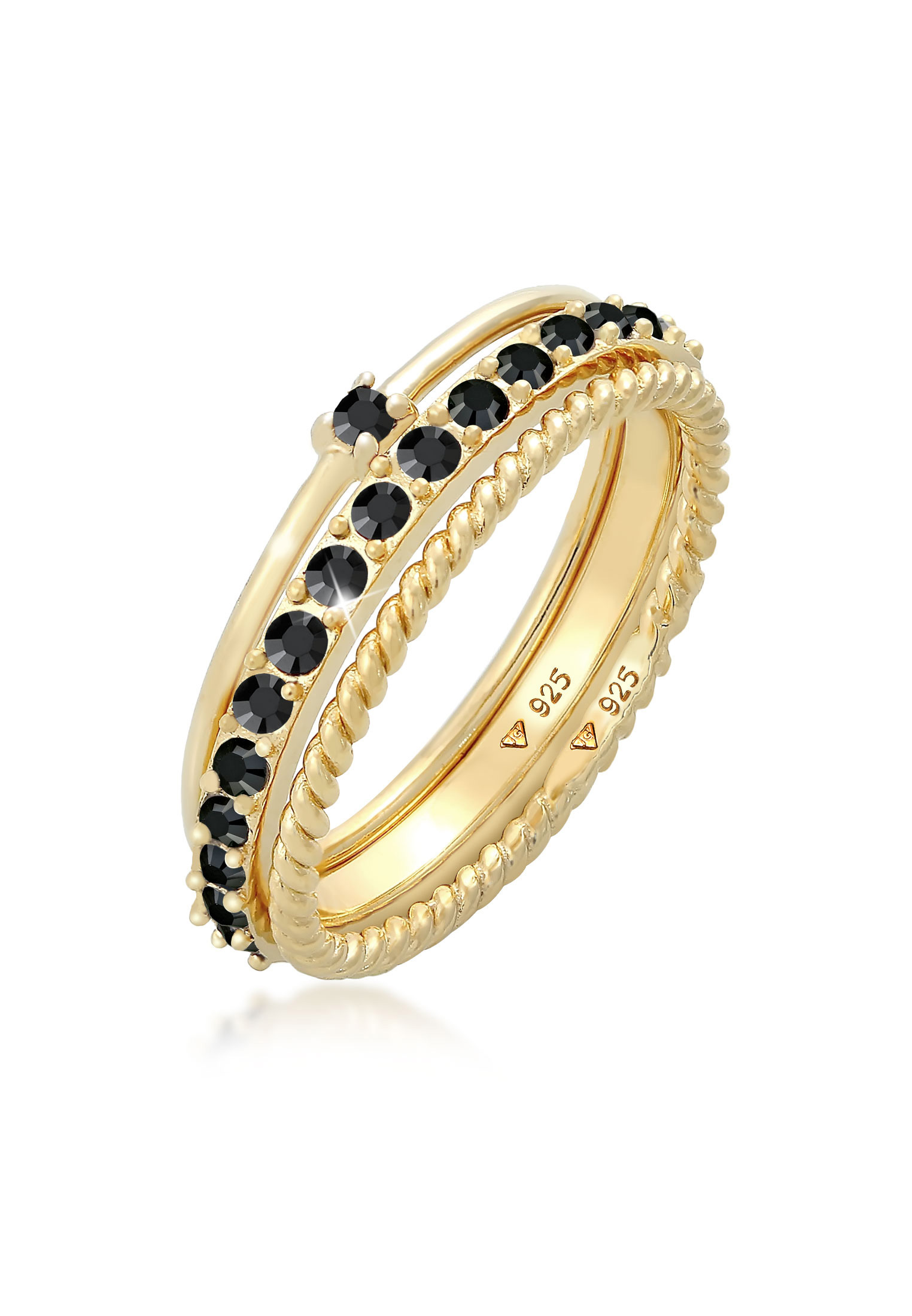Stapelring 3er Set | Kristalle (Schwarz) | 925er Sterling Silber