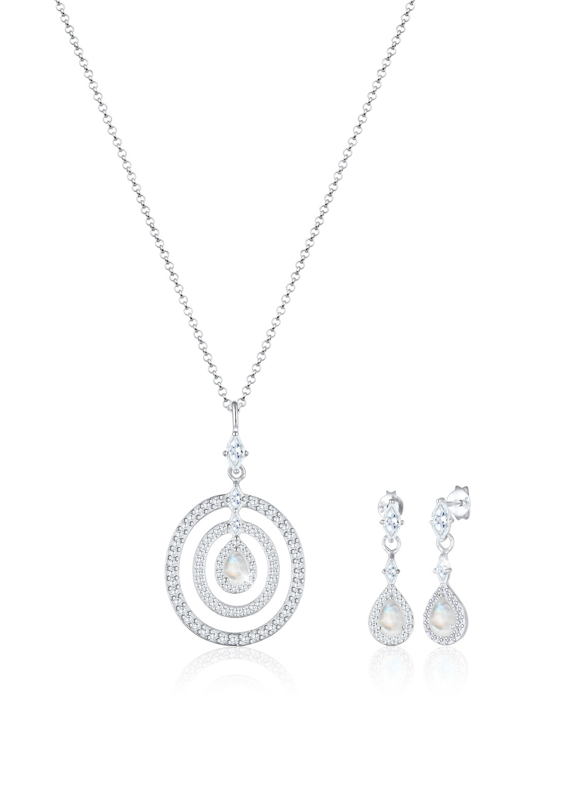 Circle Jewellery Set Moonstone (White) 925 Sterling Silver