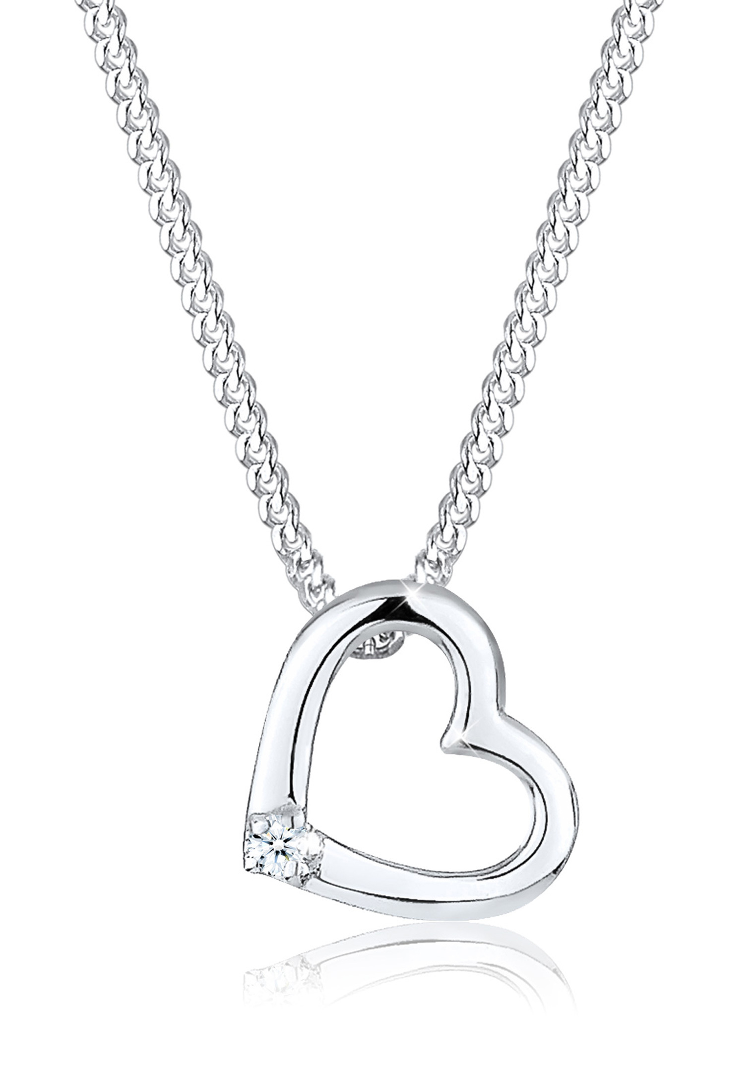 Halskette Herz | Diamant ( Weiß, 0,015 ct ) | 925er Sterling Silber