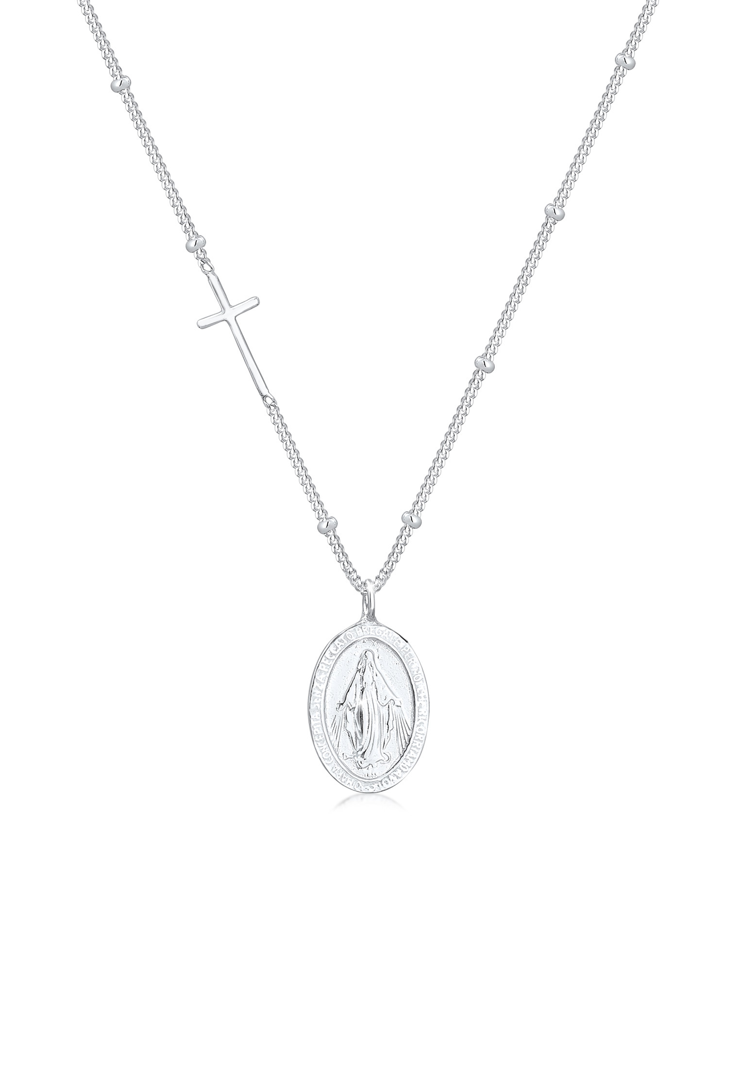 Halskette Kreuz & Marienbild | 925er Sterling Silber