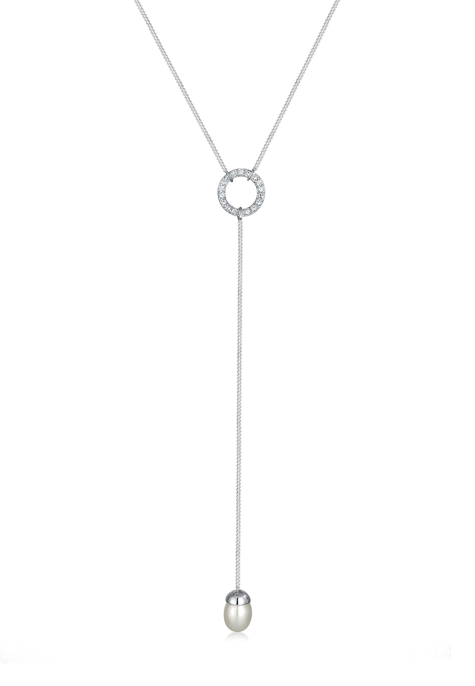 Y-Halskette | Süßwasserperle, Kristall ( Weiß ) | 925er Sterling Silber