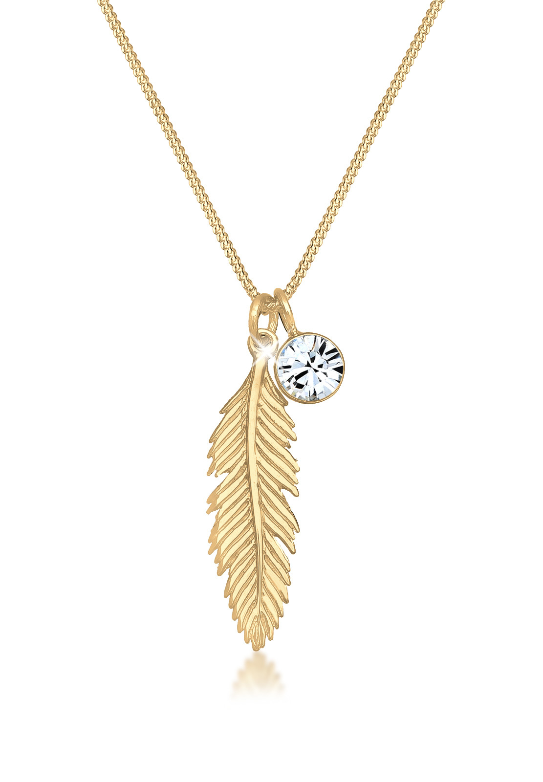 Halskette Feder | Kristall ( Weiß ) | 925er Sterling Silber