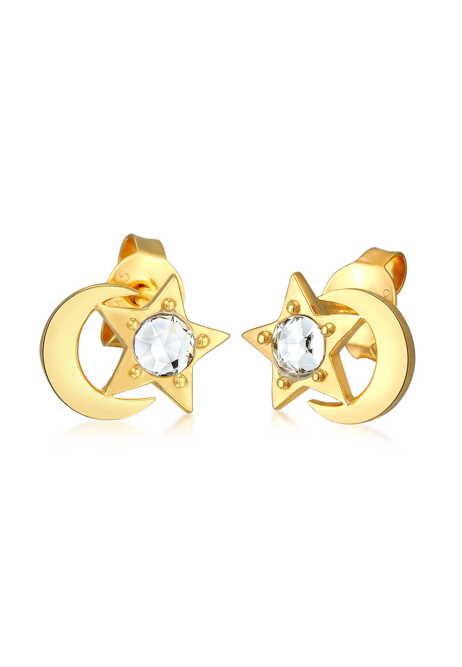 Ohrstecker Halbmond Stern | Kristall (weiß) | 925er Sterling Silber