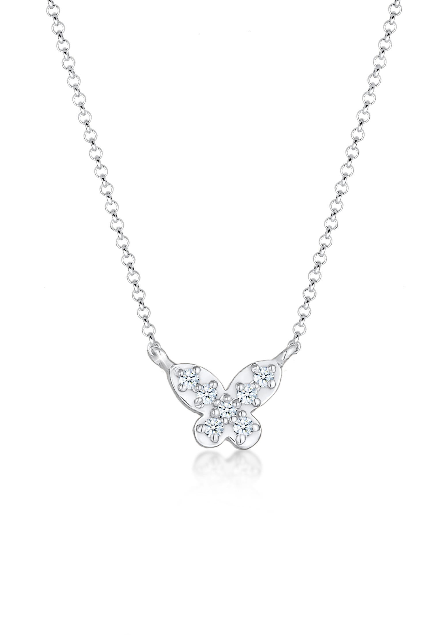 Halskette Schmetterling | Diamant ( Weiß, 0,105 ct ) | 925er Sterling Silber