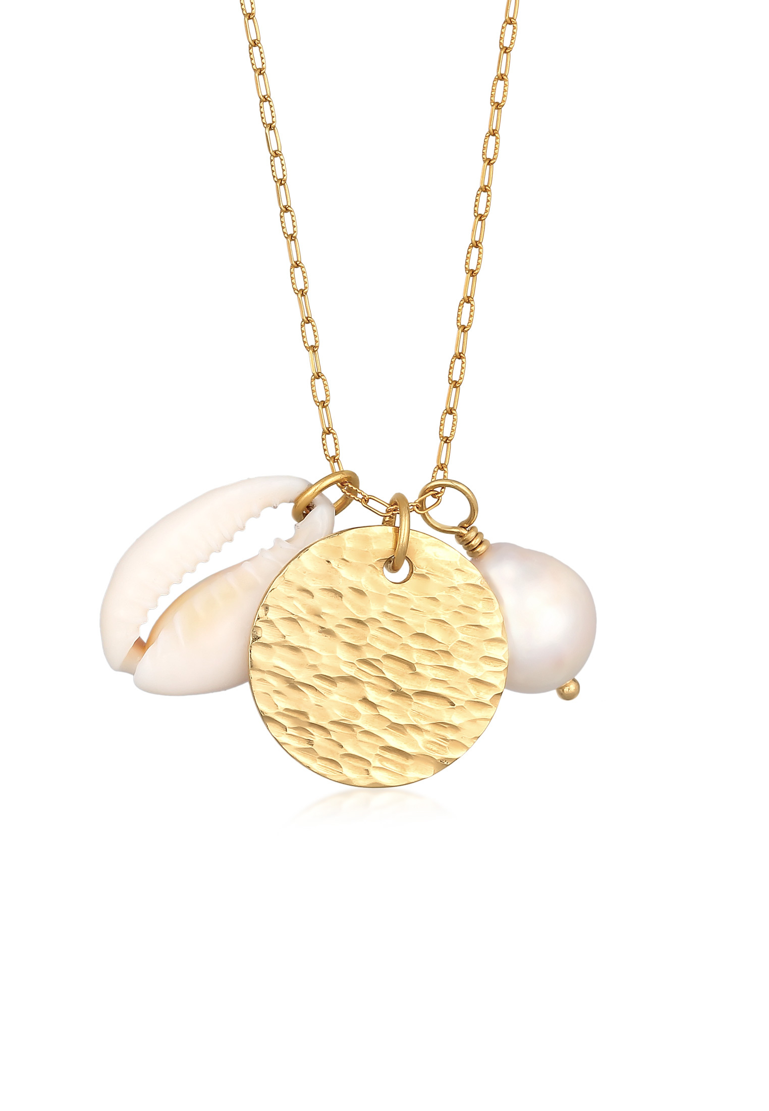 Halskette Plättchen | Süßwasserperle & Kauri Muschel | 925er Sterling Silber
