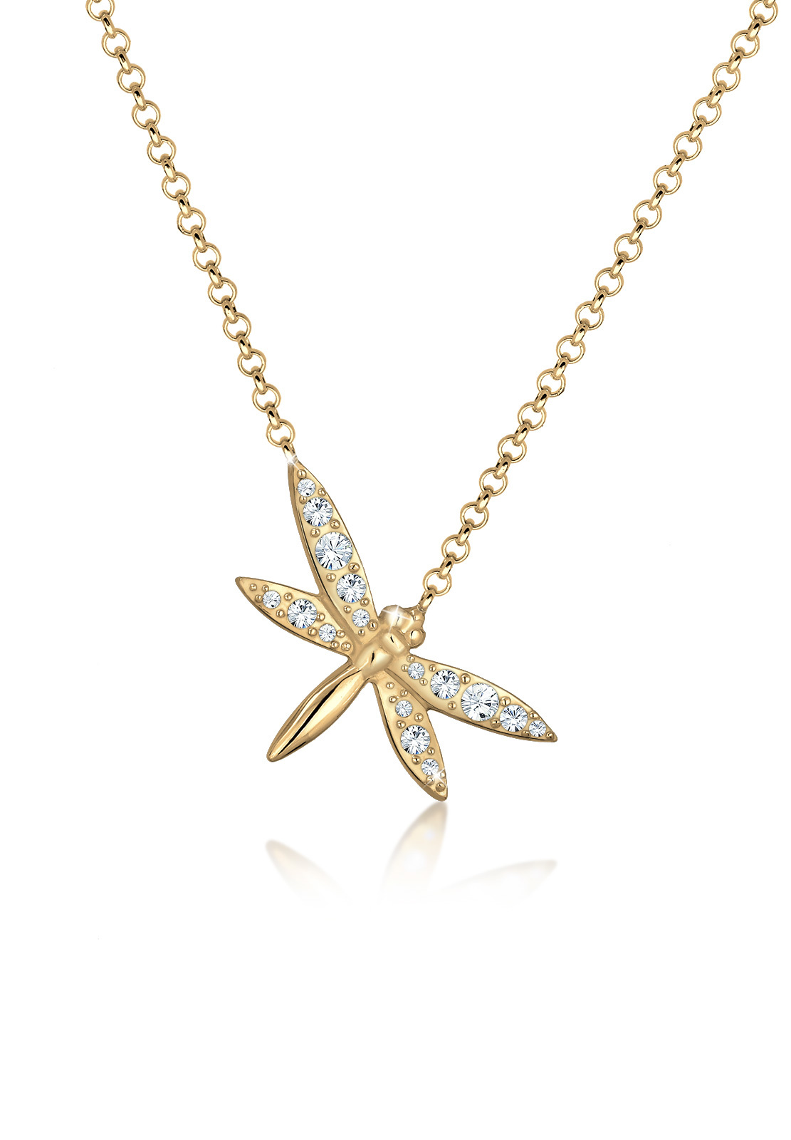 Halskette Libelle | Kristall ( Weiß ) | 925 Sterling Silber vergoldet