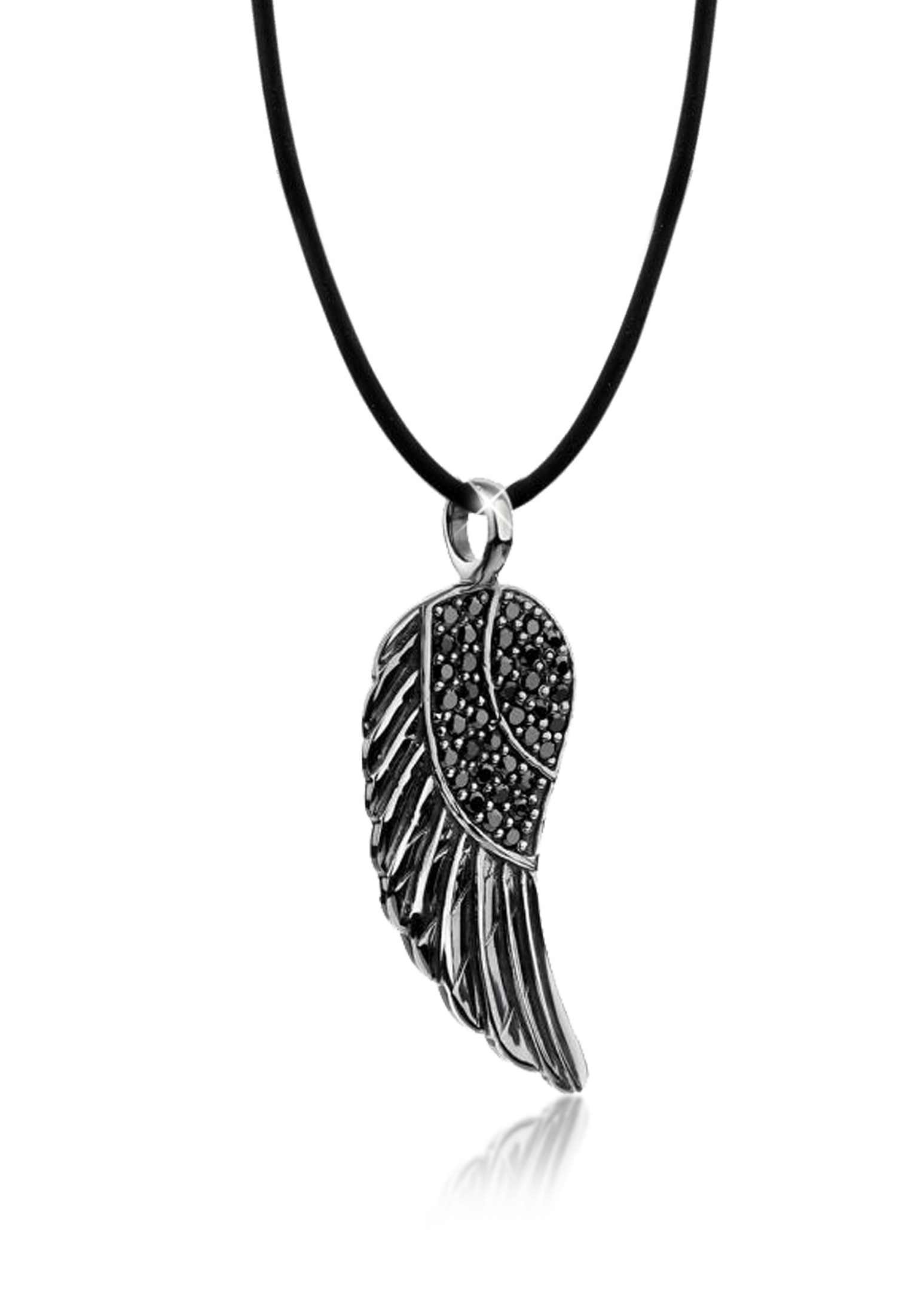 Glieder-Halskette Flügel | Zirkonia ( Schwarz ) | 925er Sterling Silber