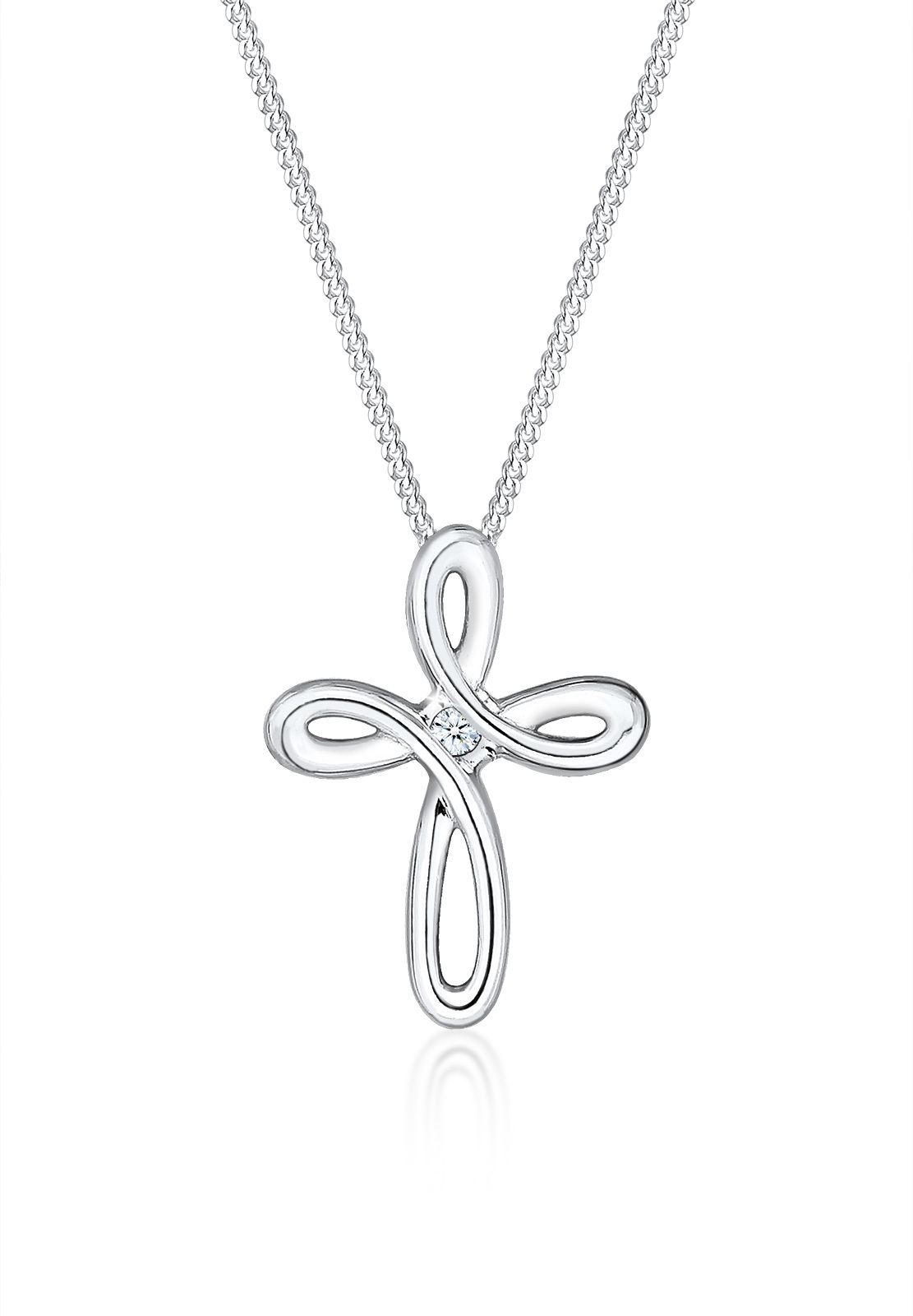 Halskette Kreuz | Diamant ( Weiß, 0,015 ct ) | 925er Sterling Silber
