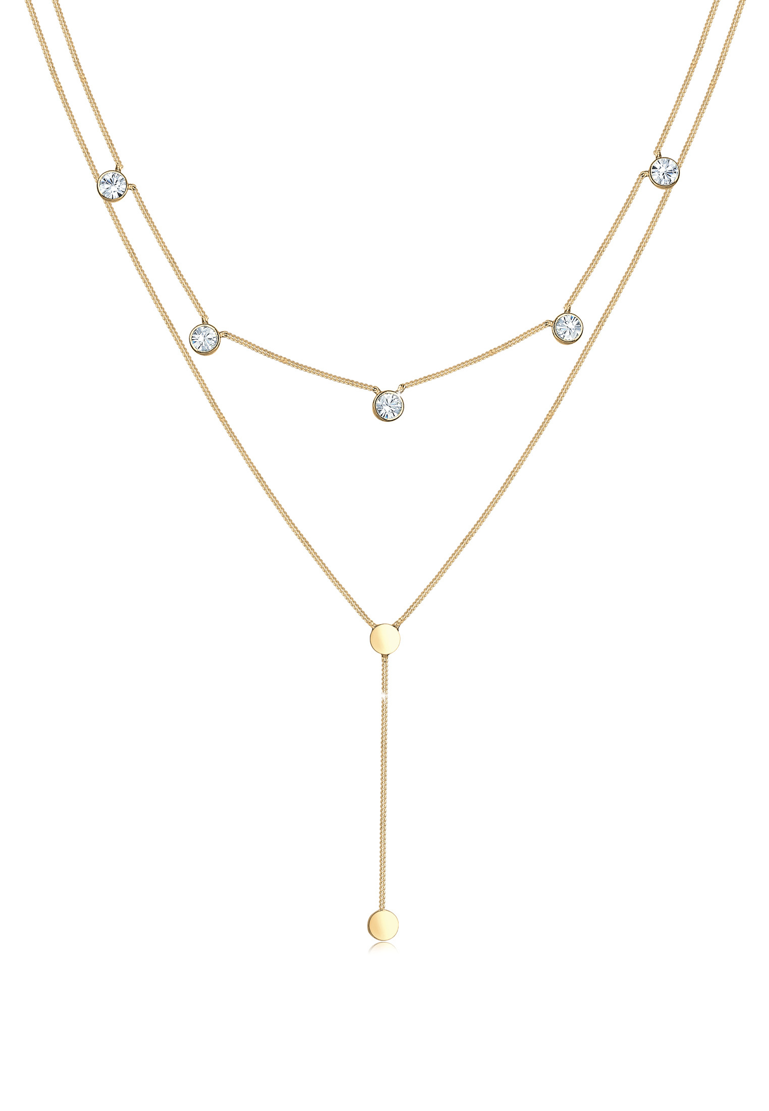 Layer-Halskette | Kristall ( Weiß ) | 925 Sterling Silber vergoldet