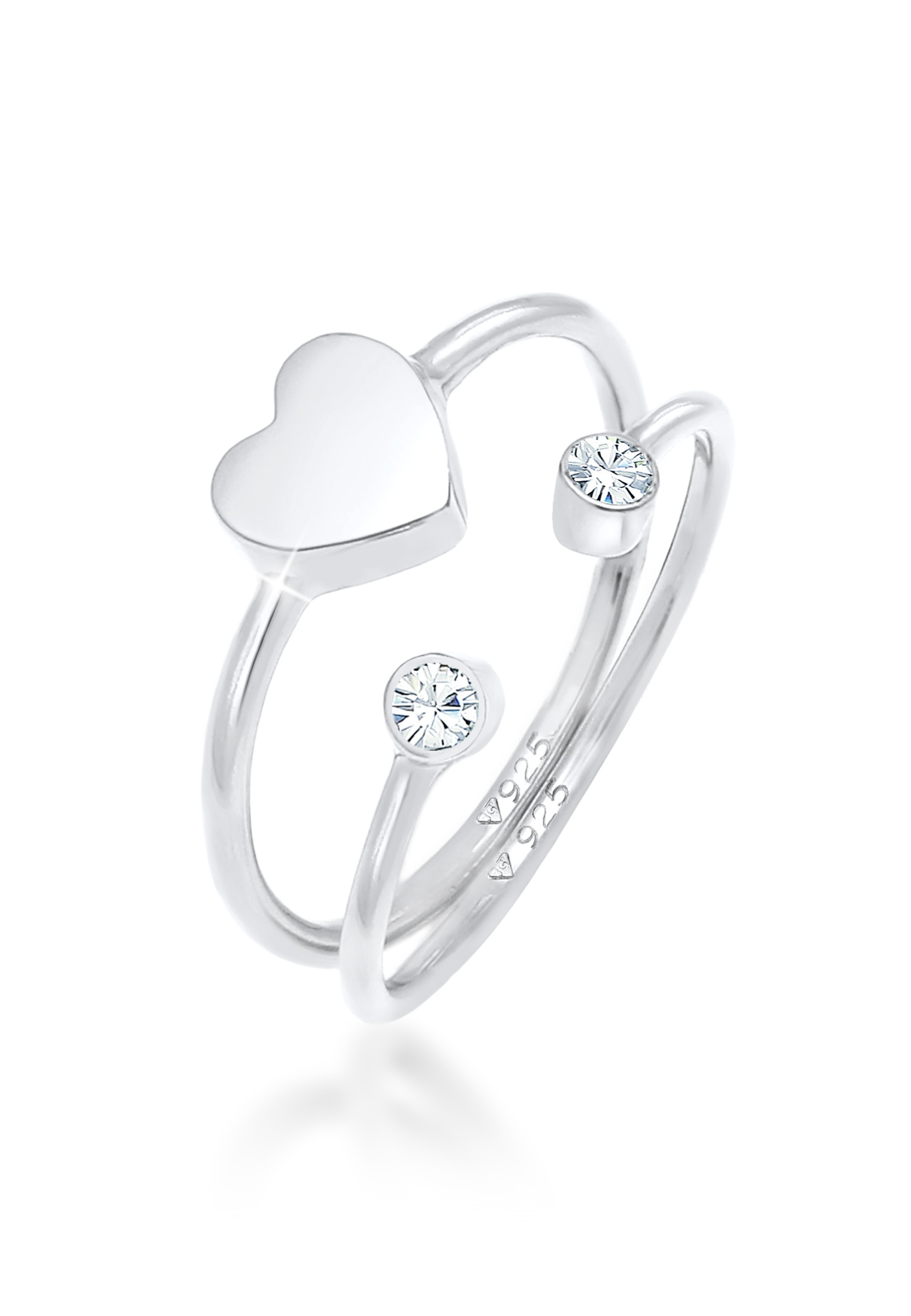 Ringset Herz | Kristall ( Weiß ) | 925er Sterling Silber