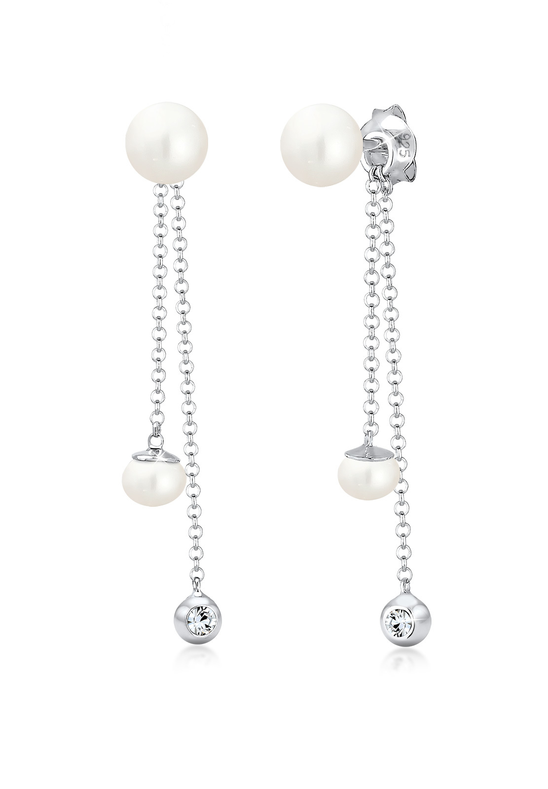 Ohrhänger Ear Chain | Süßwasserperle, Kristall (Weiß) | 925er Sterling Silber