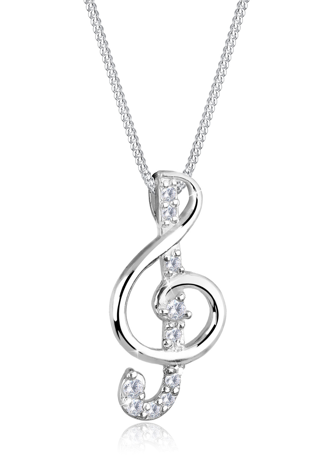 Halskette Notenschlüssel | Zirkonia ( Weiß ) | 925er Sterling Silber