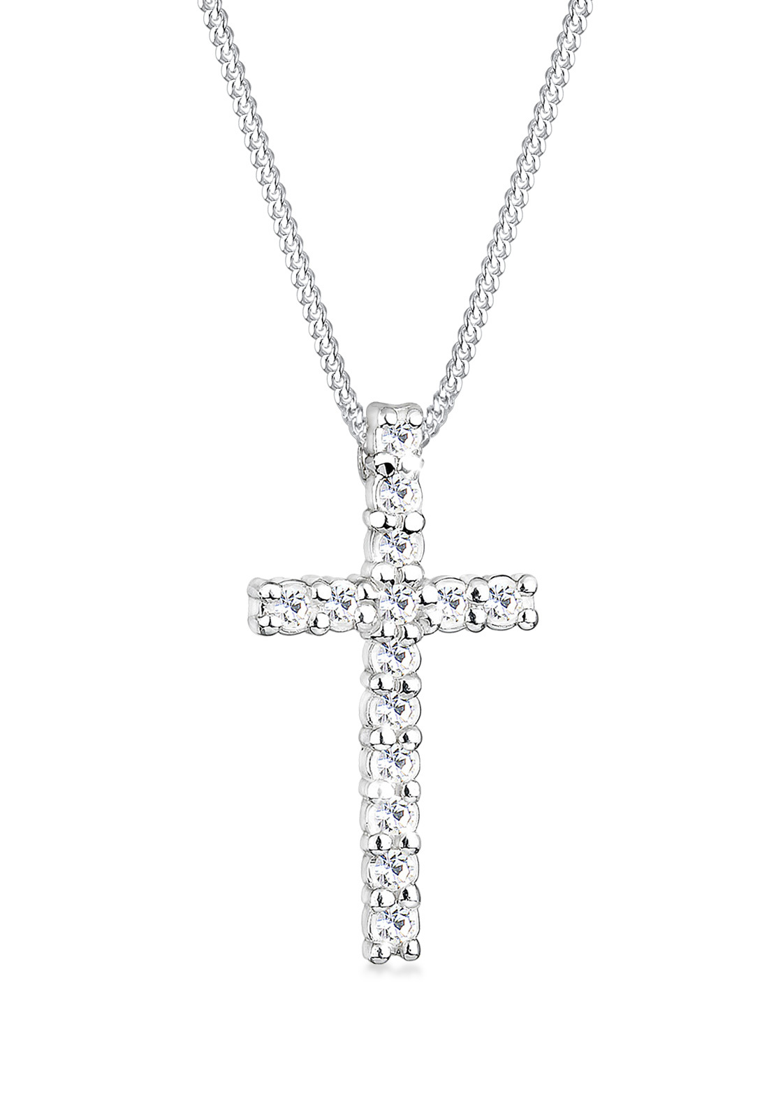Halskette Kreuz | Kristall ( Weiß ) | 925er Sterling Silber