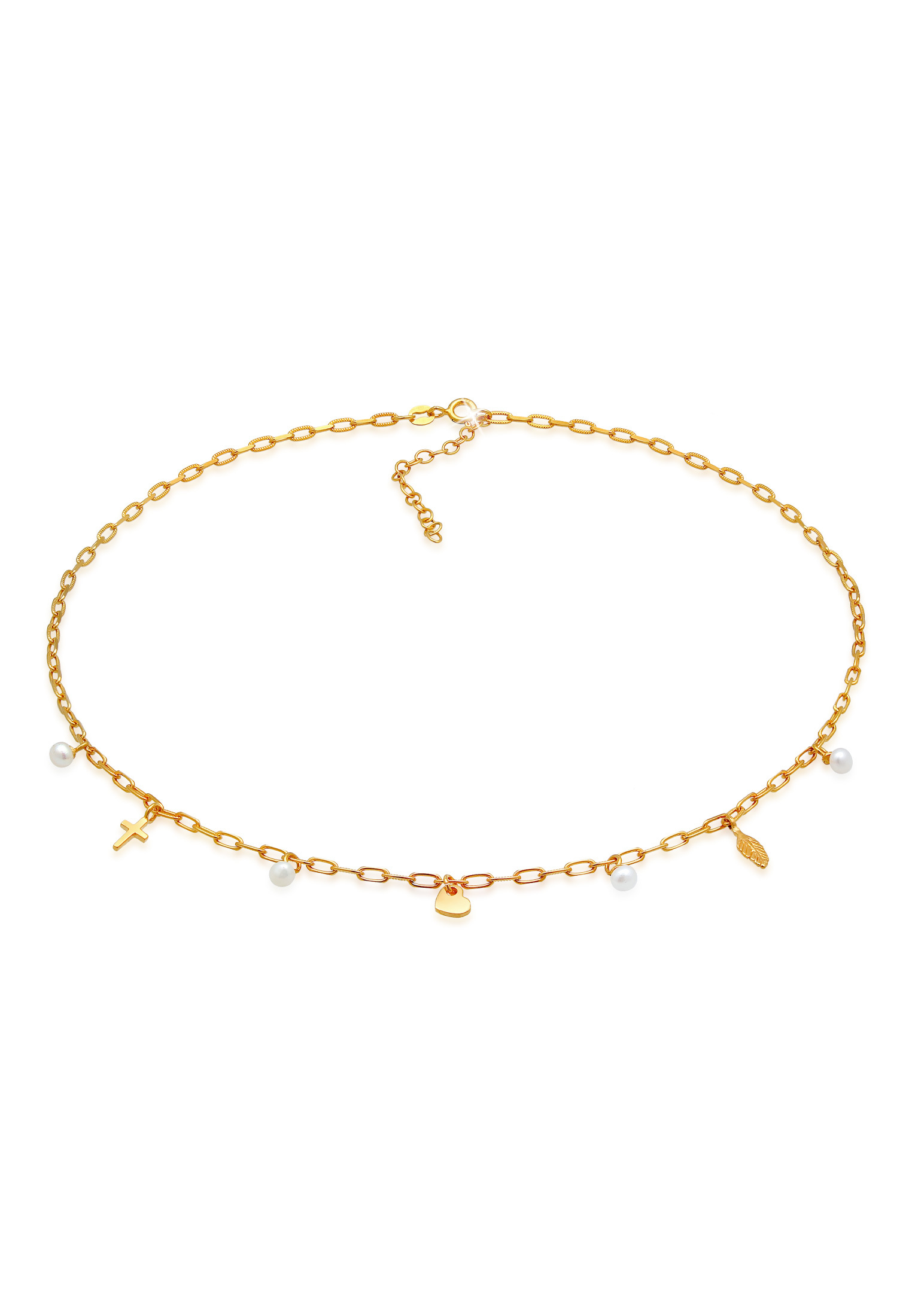 Halskette Kreuz Feder Herz | Süßwasserperle | 925er Sterling Silber