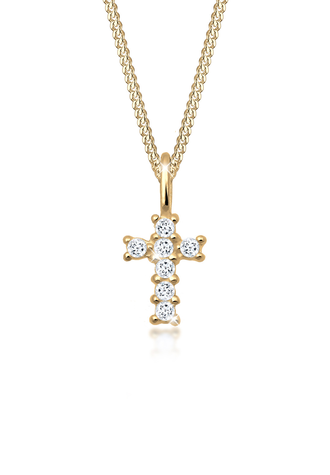 Halskette Kreuz | Topas ( Weiß ) | 585 Gelbgold
