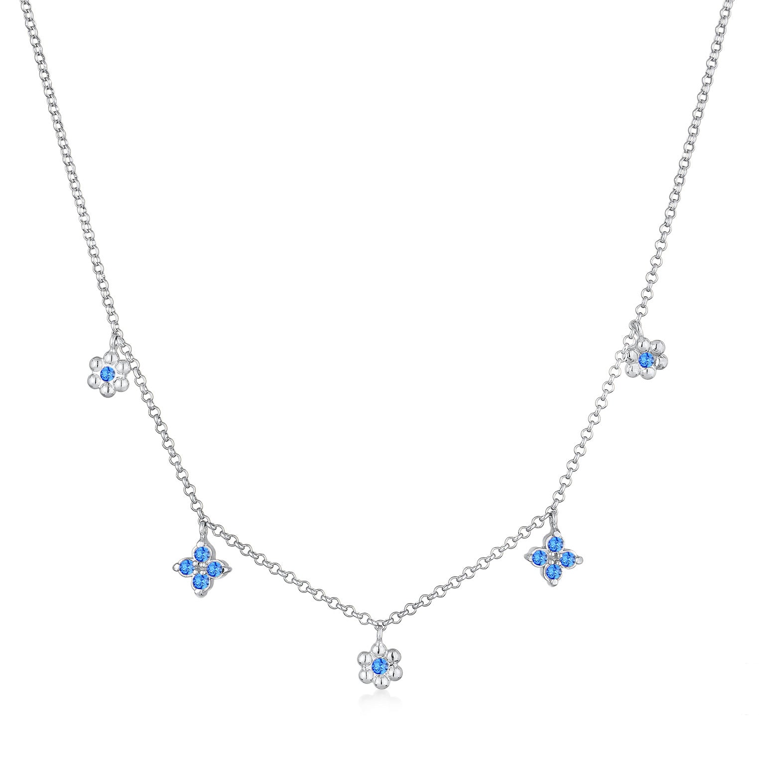Halskette Blumen Anhänger | Kristalle (Blau) | 925er Sterling Silber