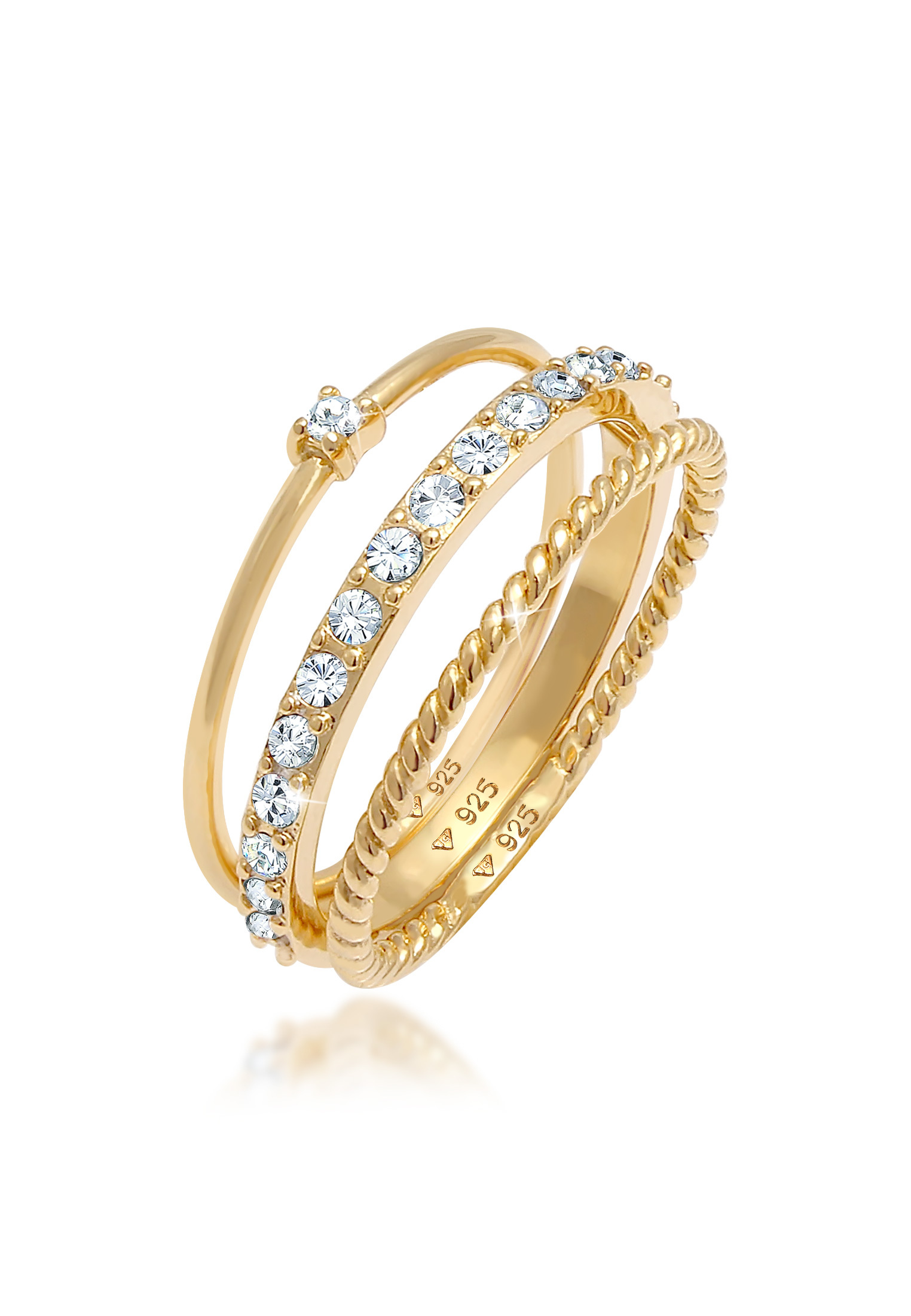 Stapelring 3er Set | Kristalle ( Weiß ) | 925er Sterling Silber