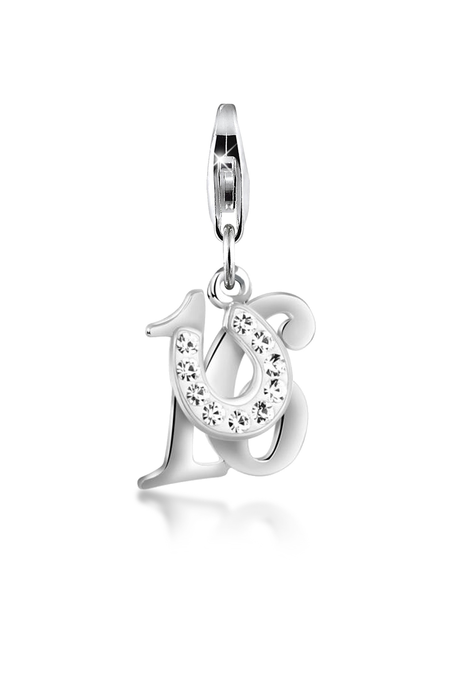 Charm Hufeisen | Kristall ( Weiß ) | 925er Sterling Silber