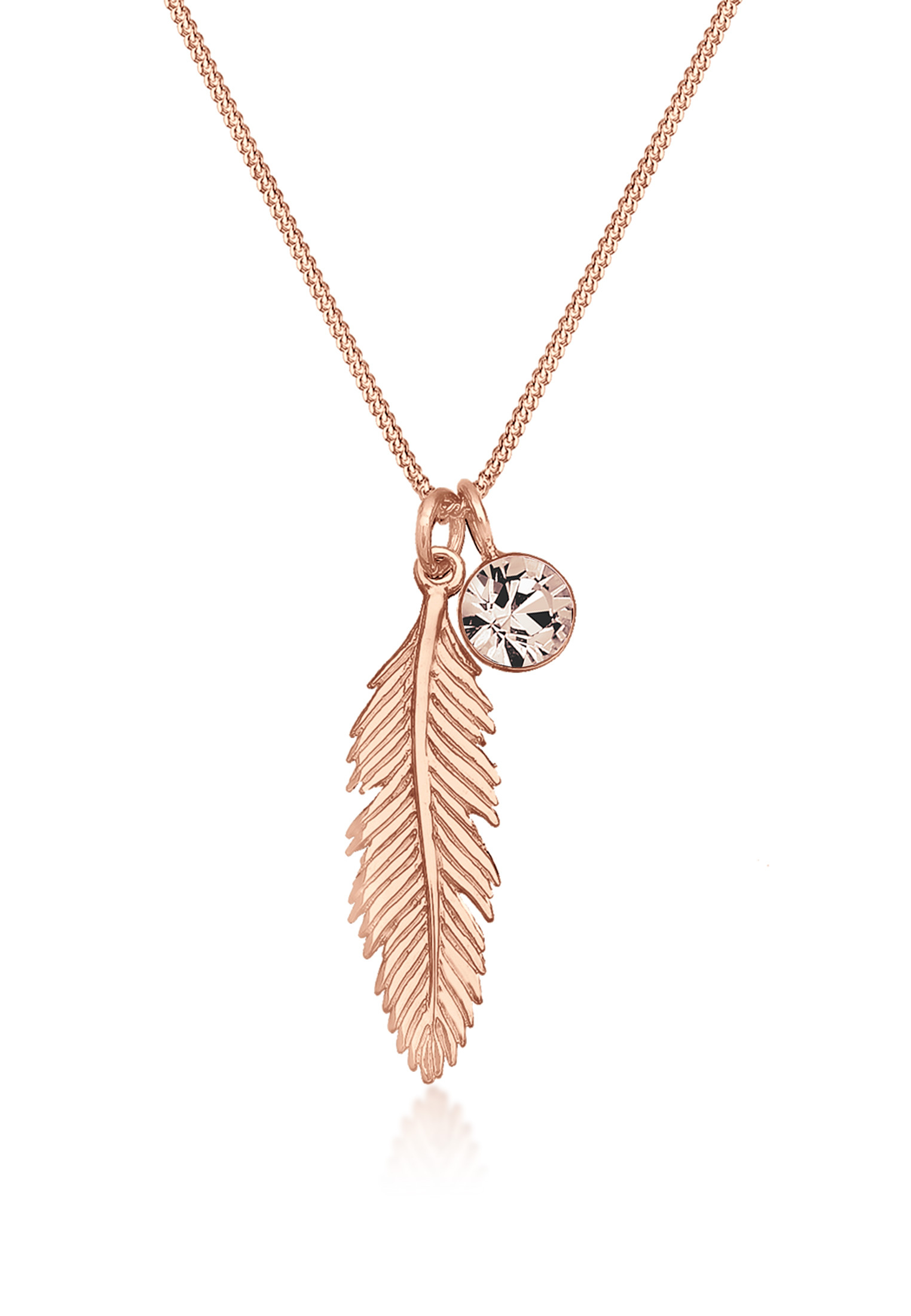 Halskette Feder | Kristall ( Weiß ) | 925er Sterling Silber