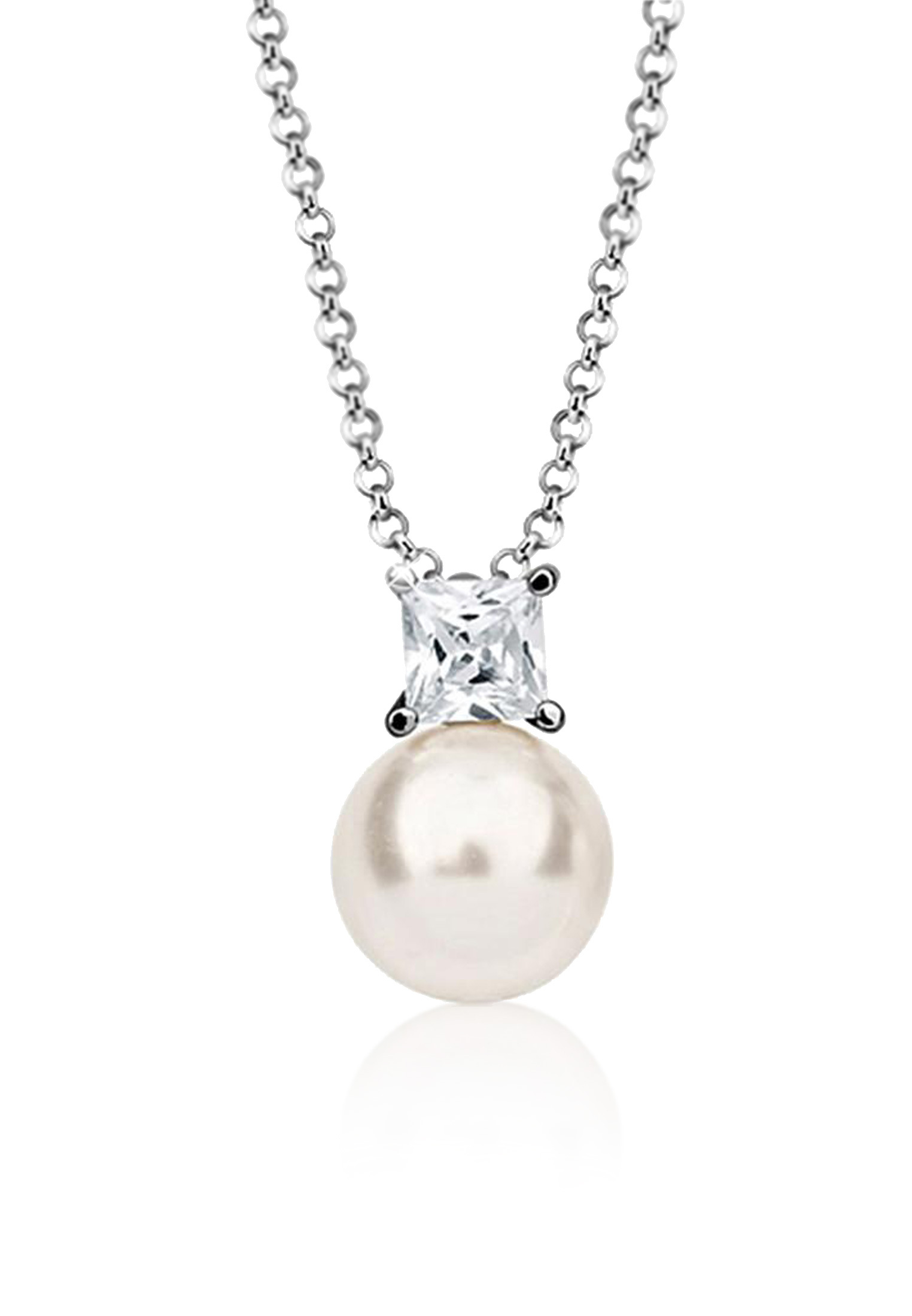 Halskette | Perle, Zirkonia ( Weiß ) | 925er Sterling Silber