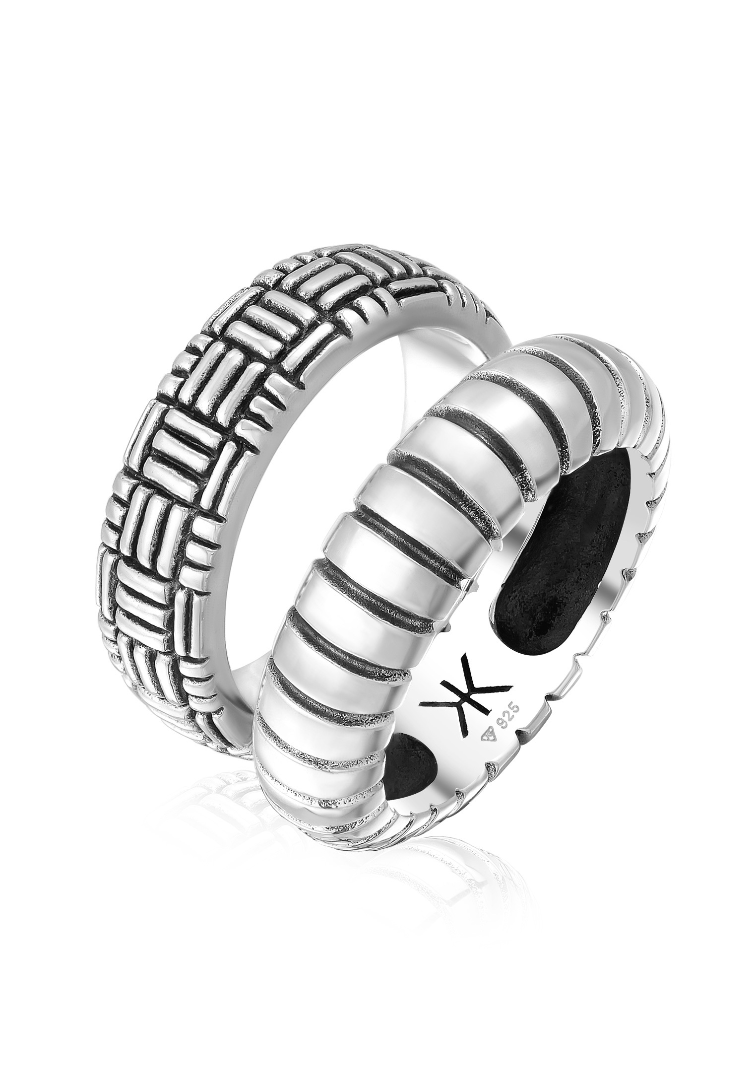 Ringset Rillen | 925er Sterling Silber Oxidiert