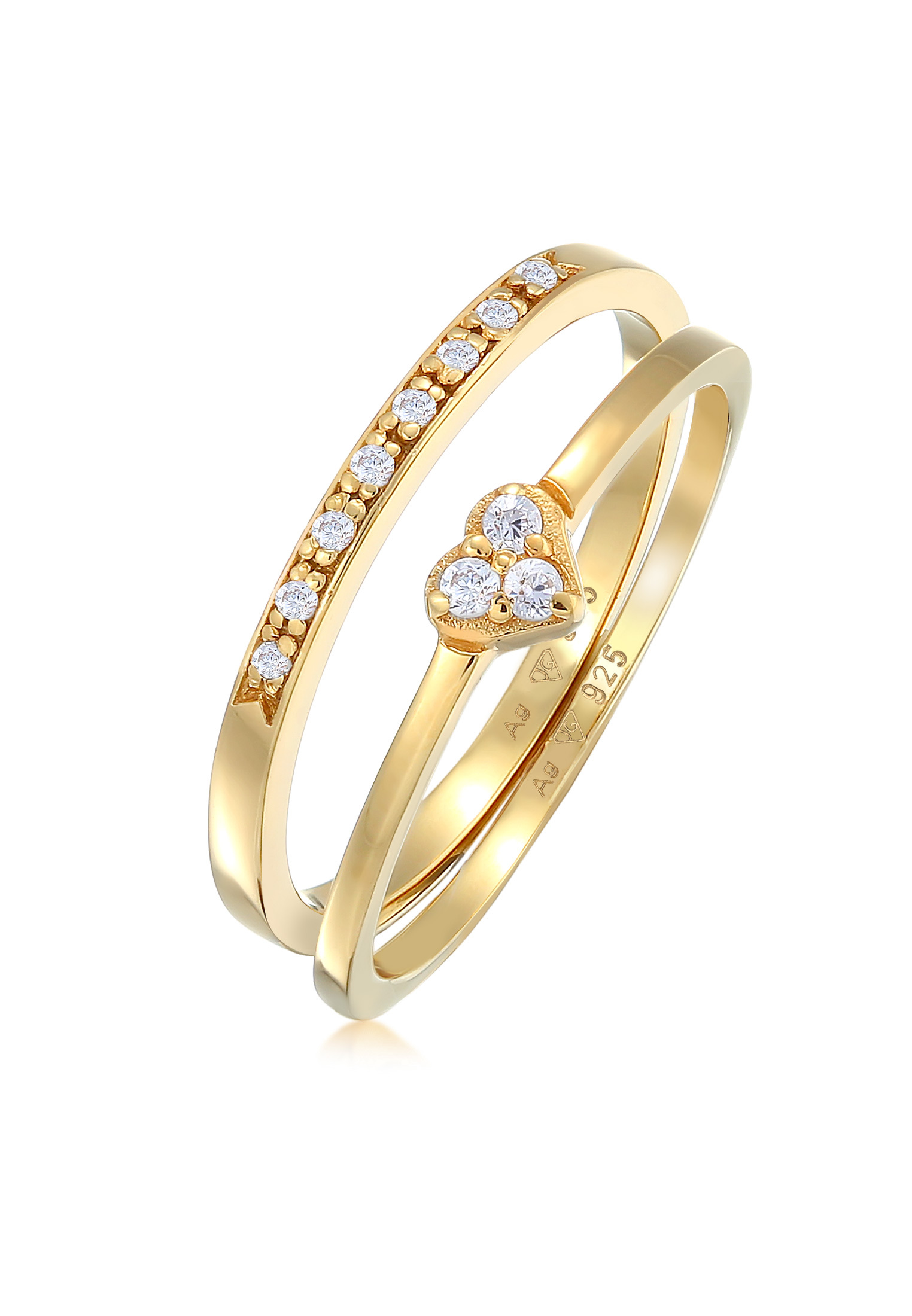 Ring-Set Memoire Herz | Zirkonia (Weiß) | 925er Sterling Silber