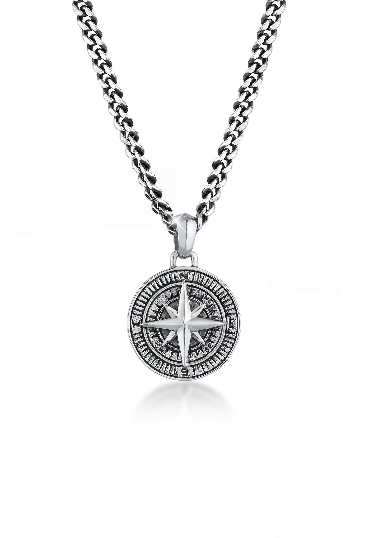Halskette Kompass Münze | 925er Sterling Silber