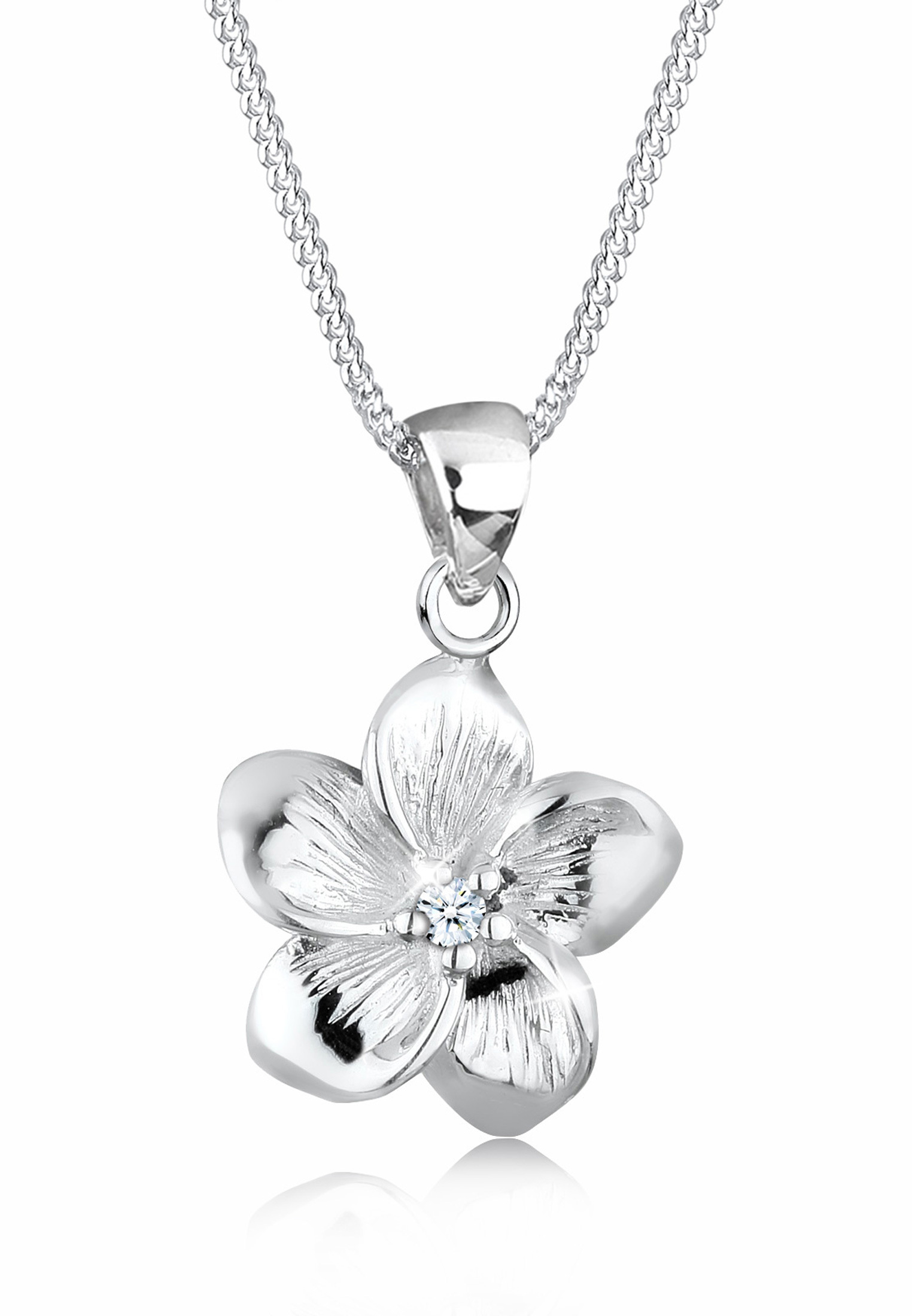 Halskette Frangipani Blüte | Diamant ( Weiß, 0,03 ct ) | 925er Sterling Silber