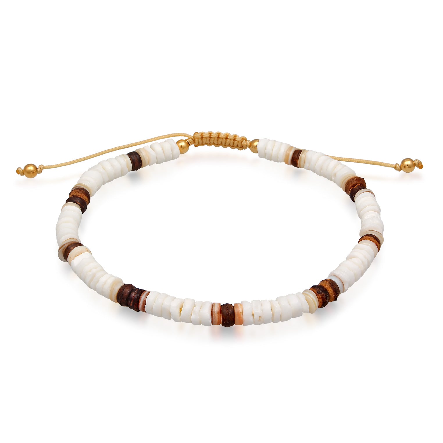 Armband Kauri Muschel | Heishi-Perlen (Bunt) | 925er Sterling Silber vergoldet
