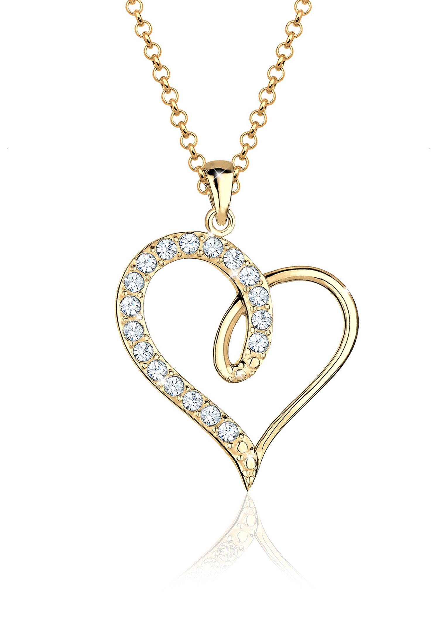 Halskette Herz | Kristall ( Weiß ) | 925 Sterling Silber vergoldet