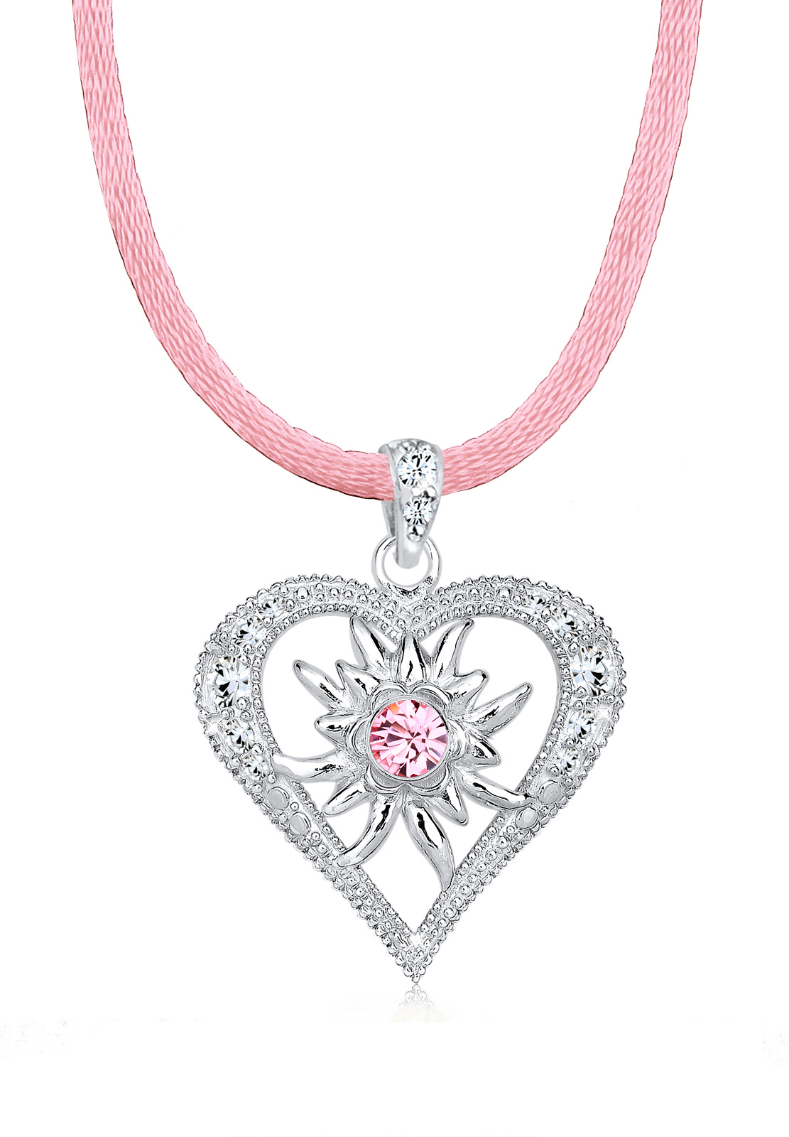 Glieder-Halskette Herz | Kristall ( Rosa ) | 925er Sterling Silber