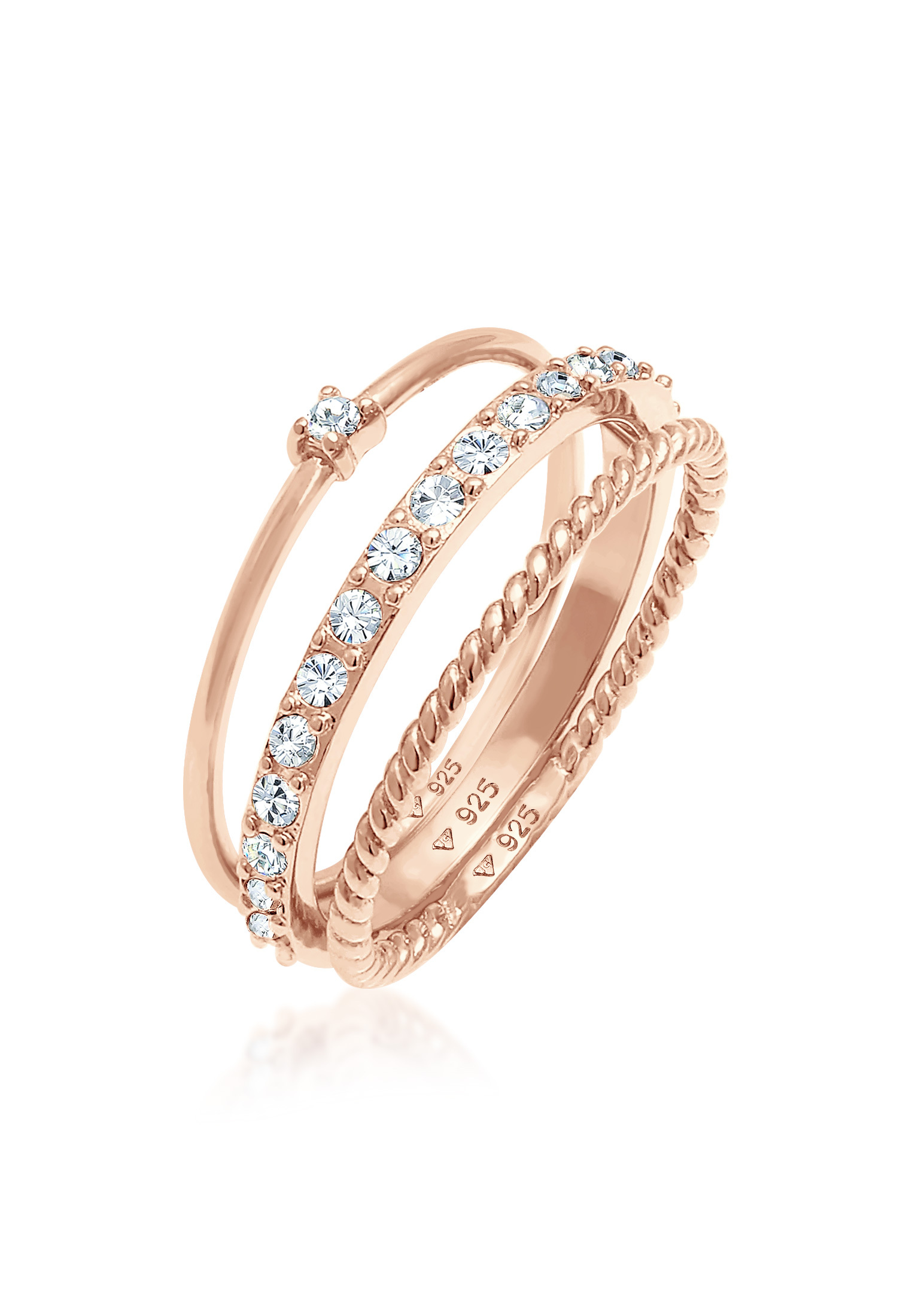 Stapelring 3er Set | Kristalle ( Weiß ) | 925er Sterling Silber