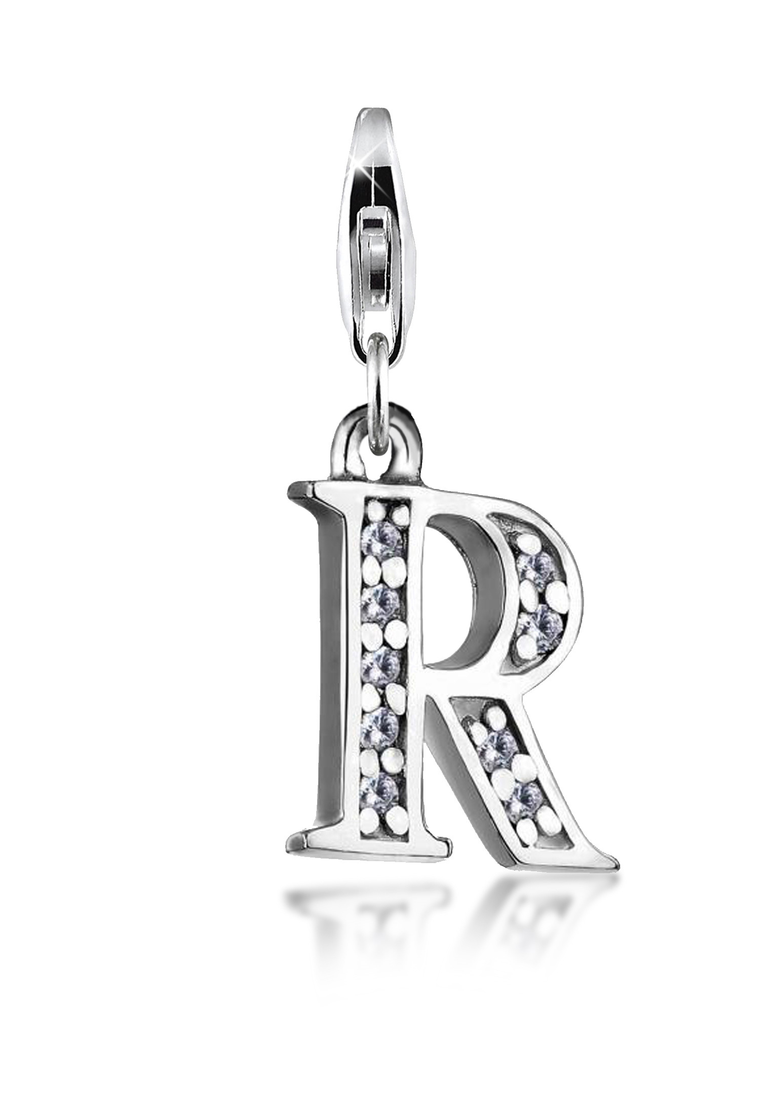 Charm Buchstabe | Zirkonia ( Weiß ) | 925er Sterling Silber