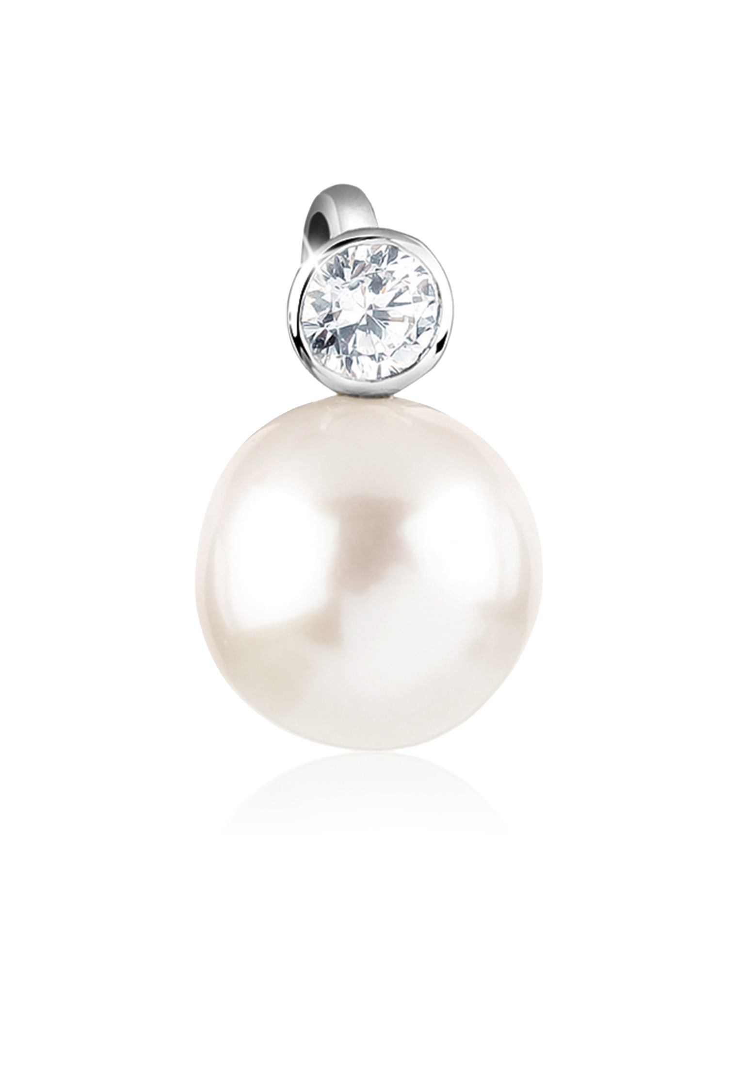 Anhänger | Perle, Zirkonia ( Weiß ) | 925er Sterling Silber