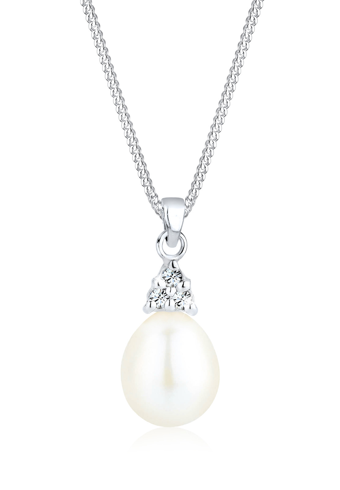 Halskette | Süßwasserperle, Kristall ( Weiß ) | 925er Sterling Silber